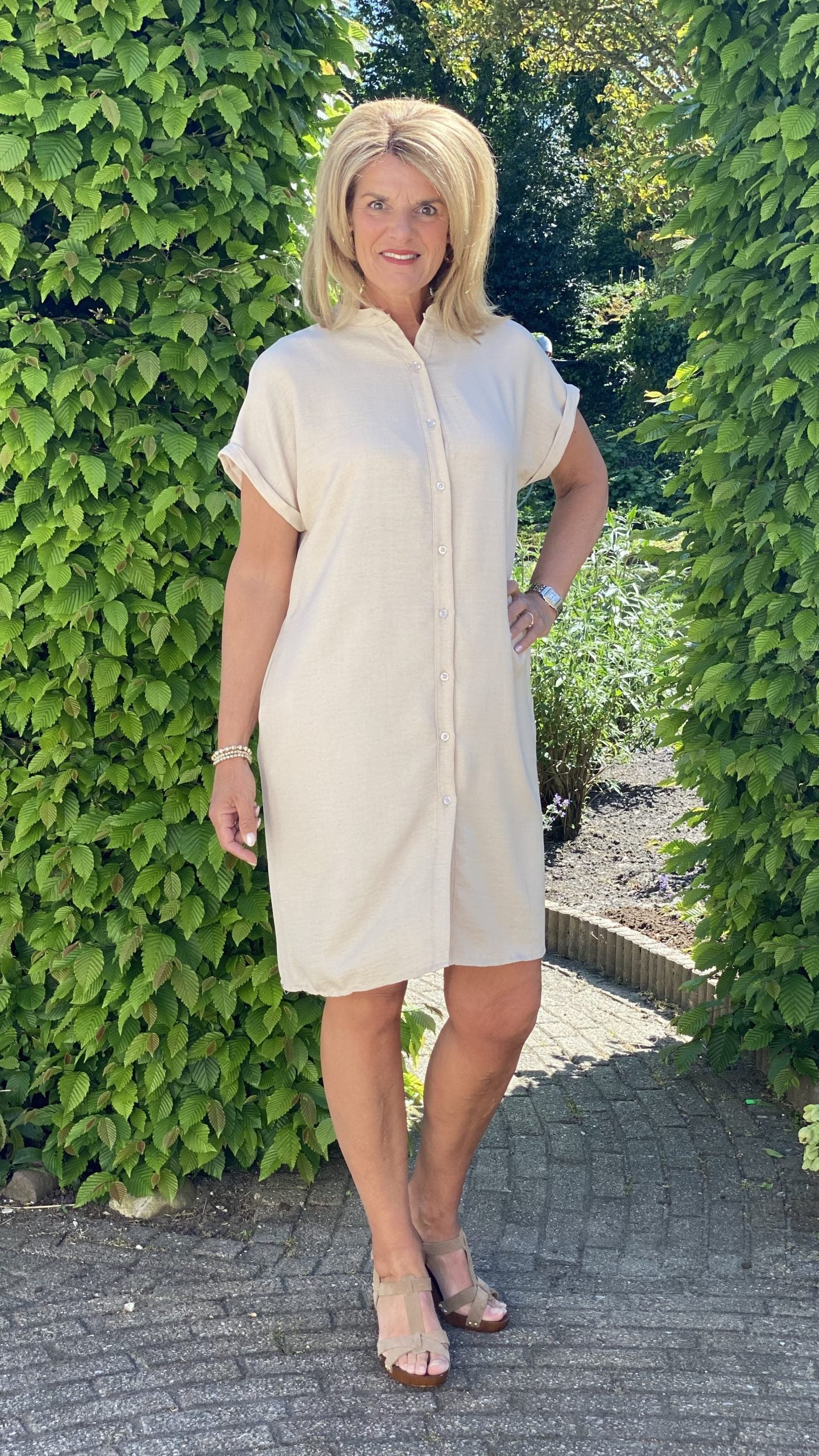 Azzurro Doorknoopjurk 5549 creme