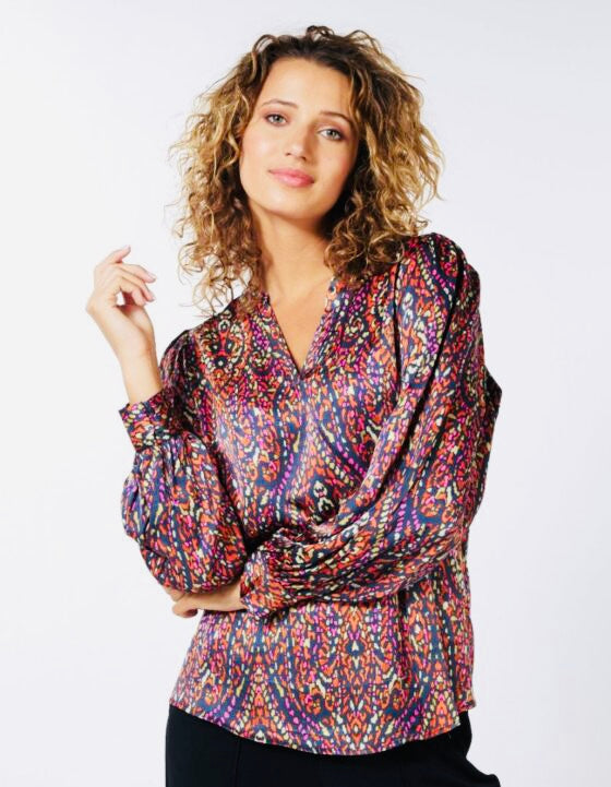 Esqualo Blouse V-neck F23.14526 rewilding print