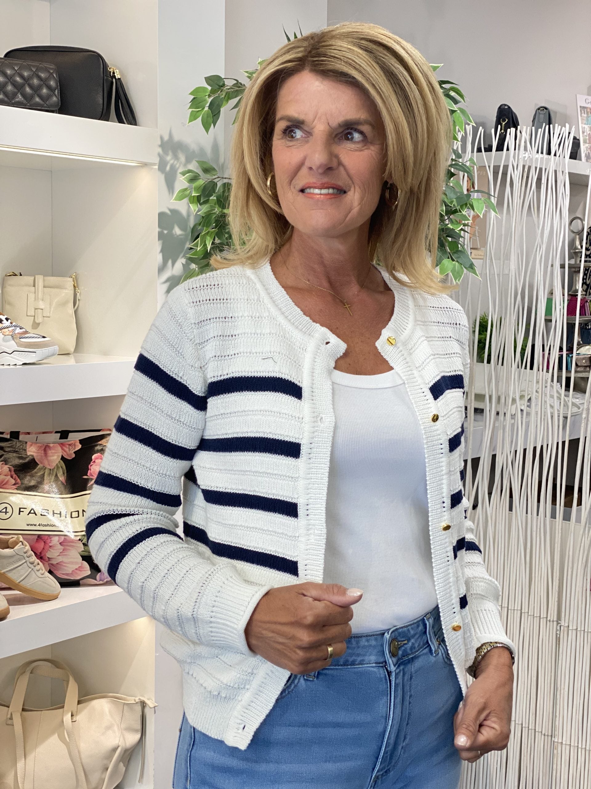 Freequent Sail Vest star offwhite w. navy blazer