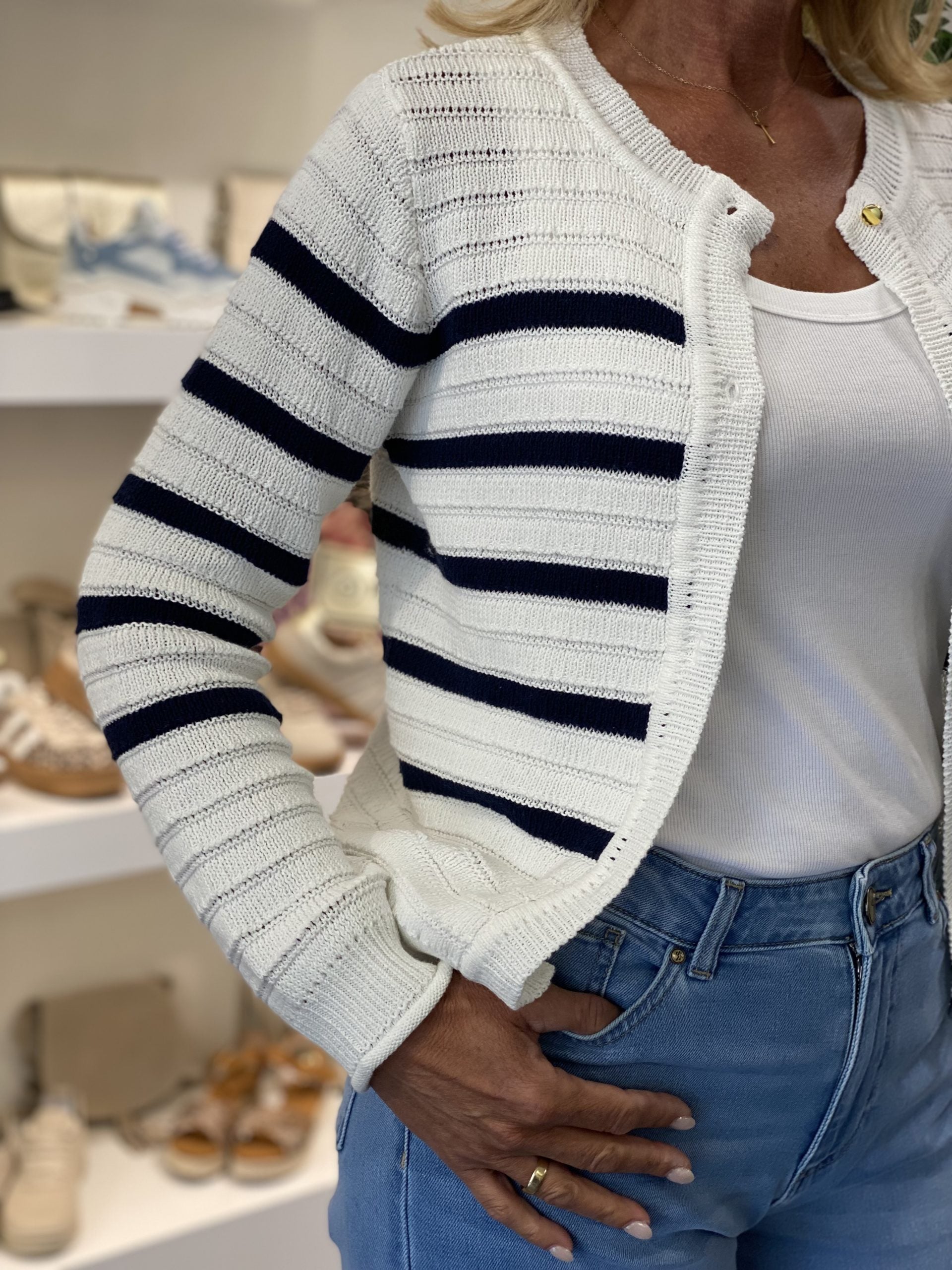 Freequent Sail Vest star offwhite w. navy blazer