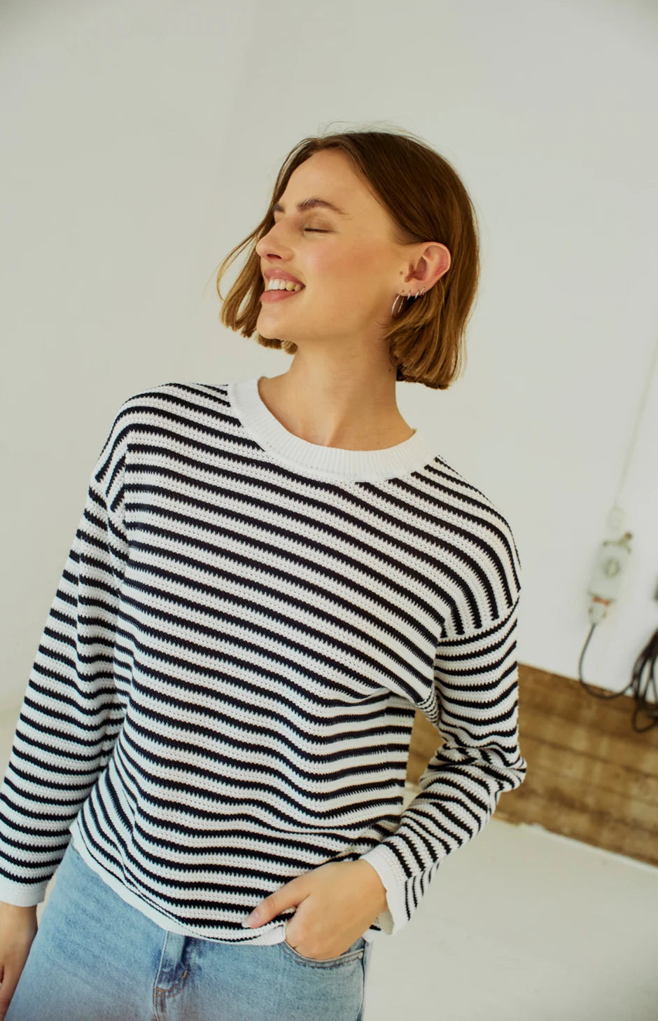 Freequent Domo Pullover offwhite & navy