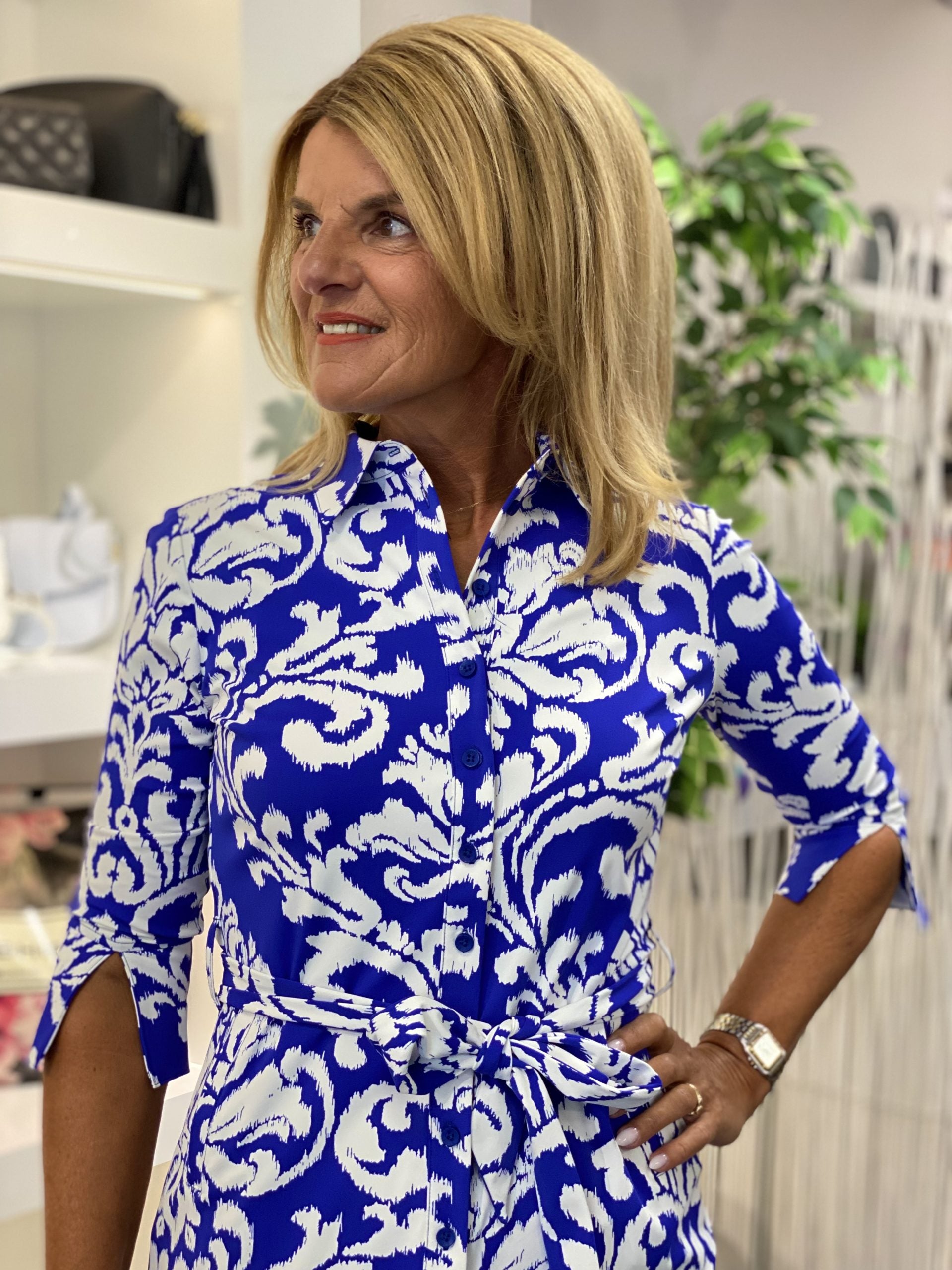 Mi Piace Travelstof Jurk cobalt offwhite ornament print 202092