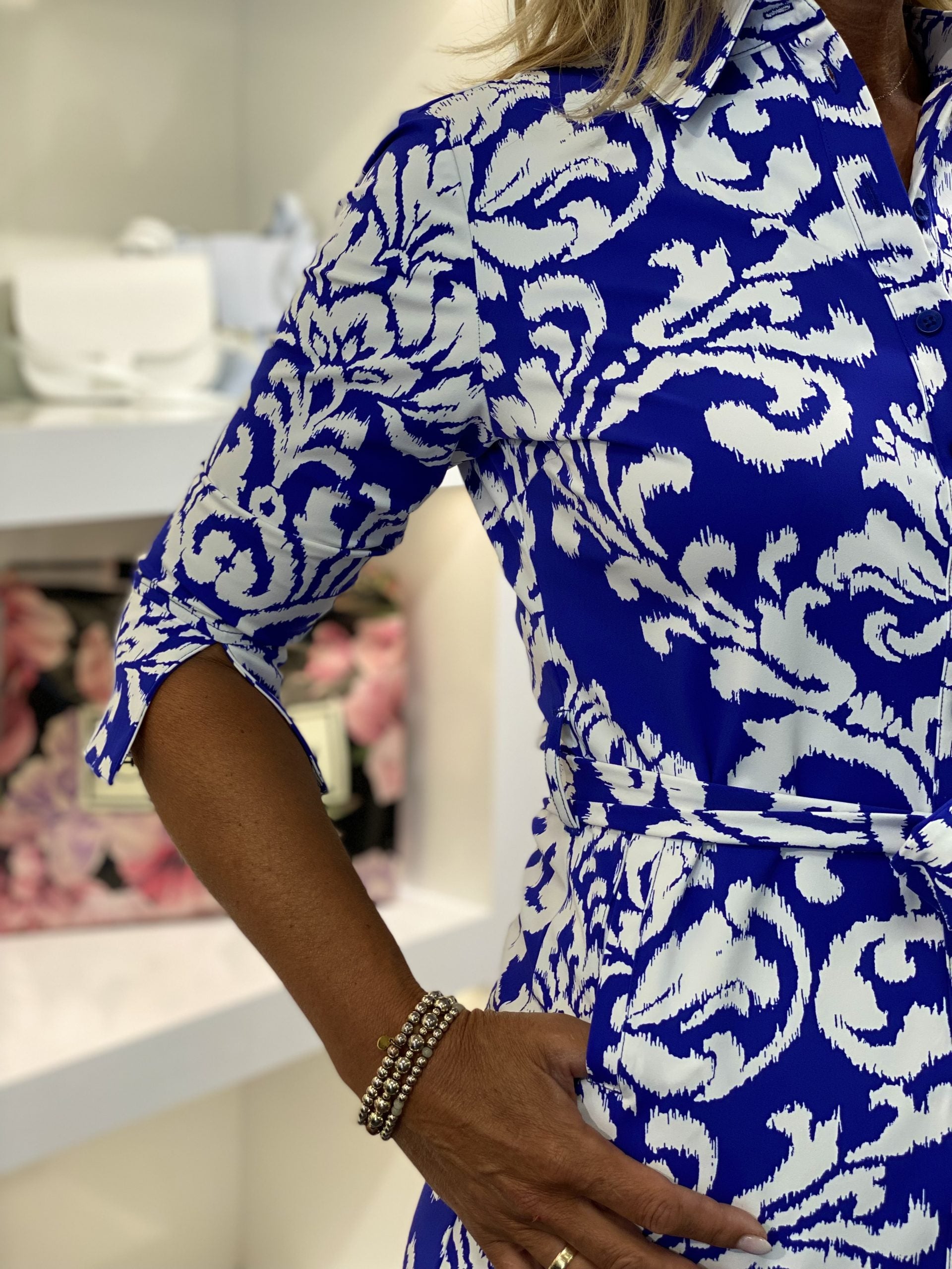 Mi Piace Travelstof Jurk cobalt offwhite ornament print 202092