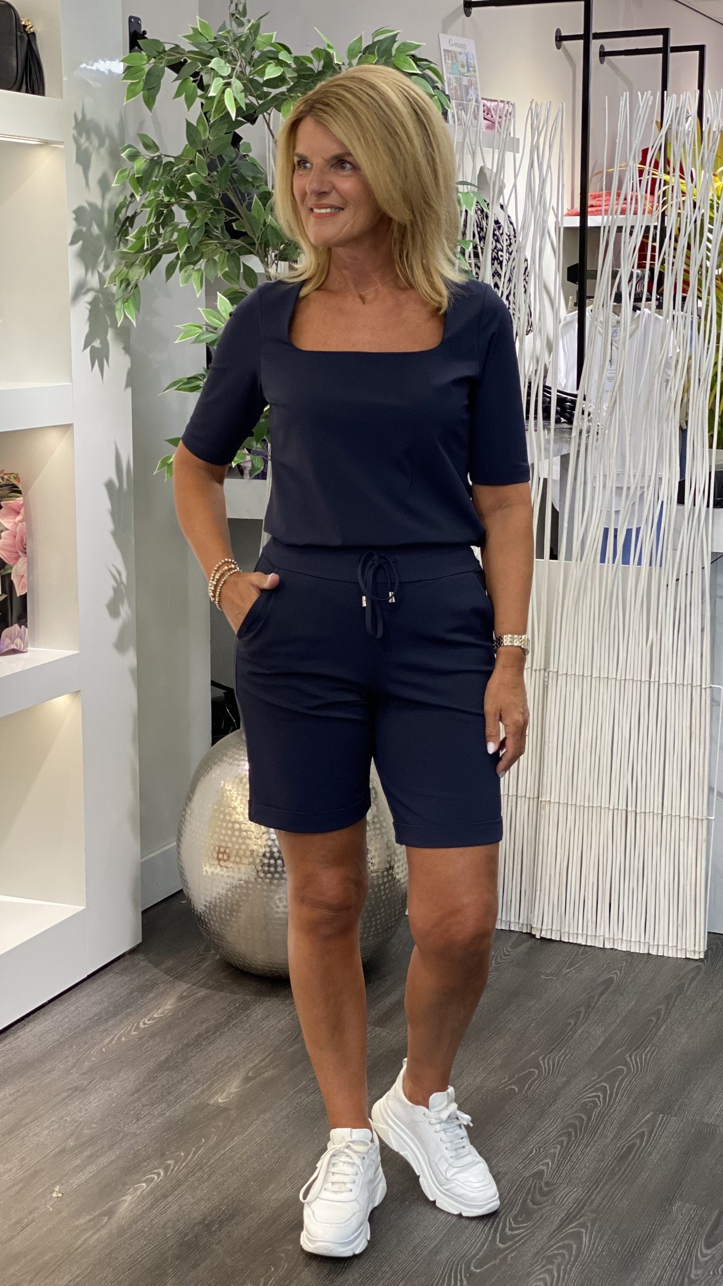 Mi Piace Travelstof Top Vierkante Hals donkerblauw 202609