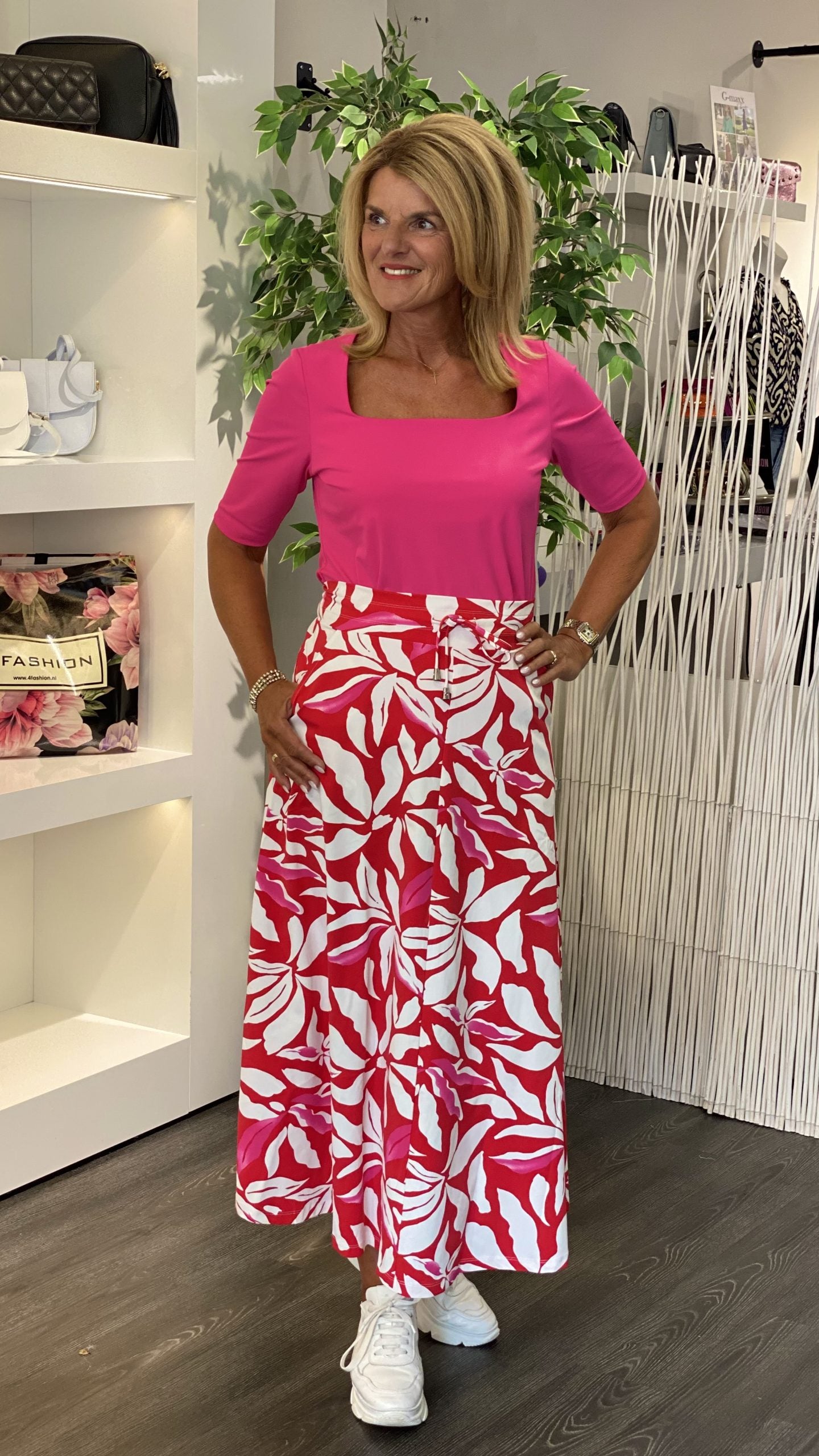 Mi Piace Travelstof Top Vierkante Hals fuchsia 202609