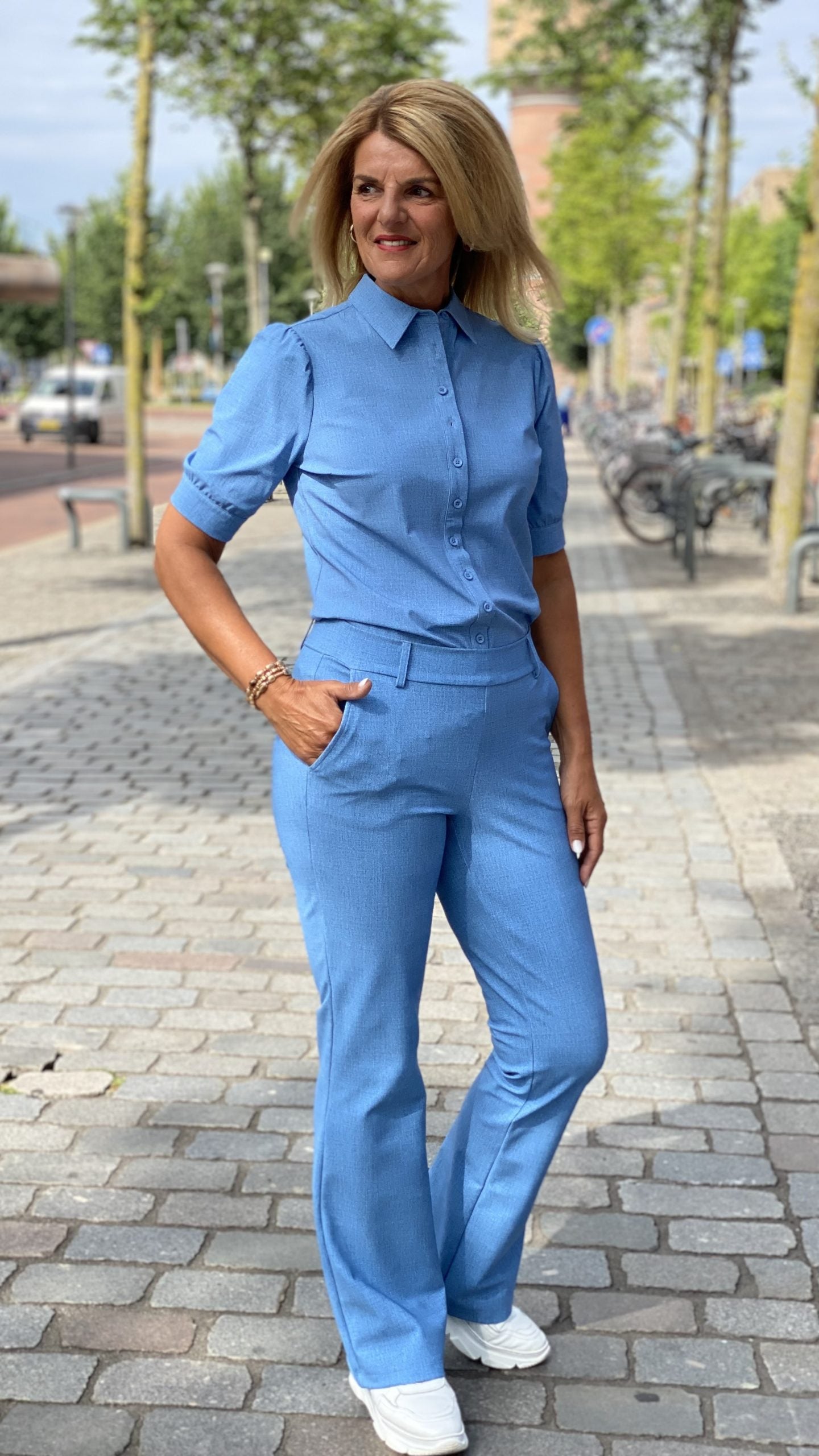 Mi Piace Bonded Travelstof Wijde Broek bleached denim 202624