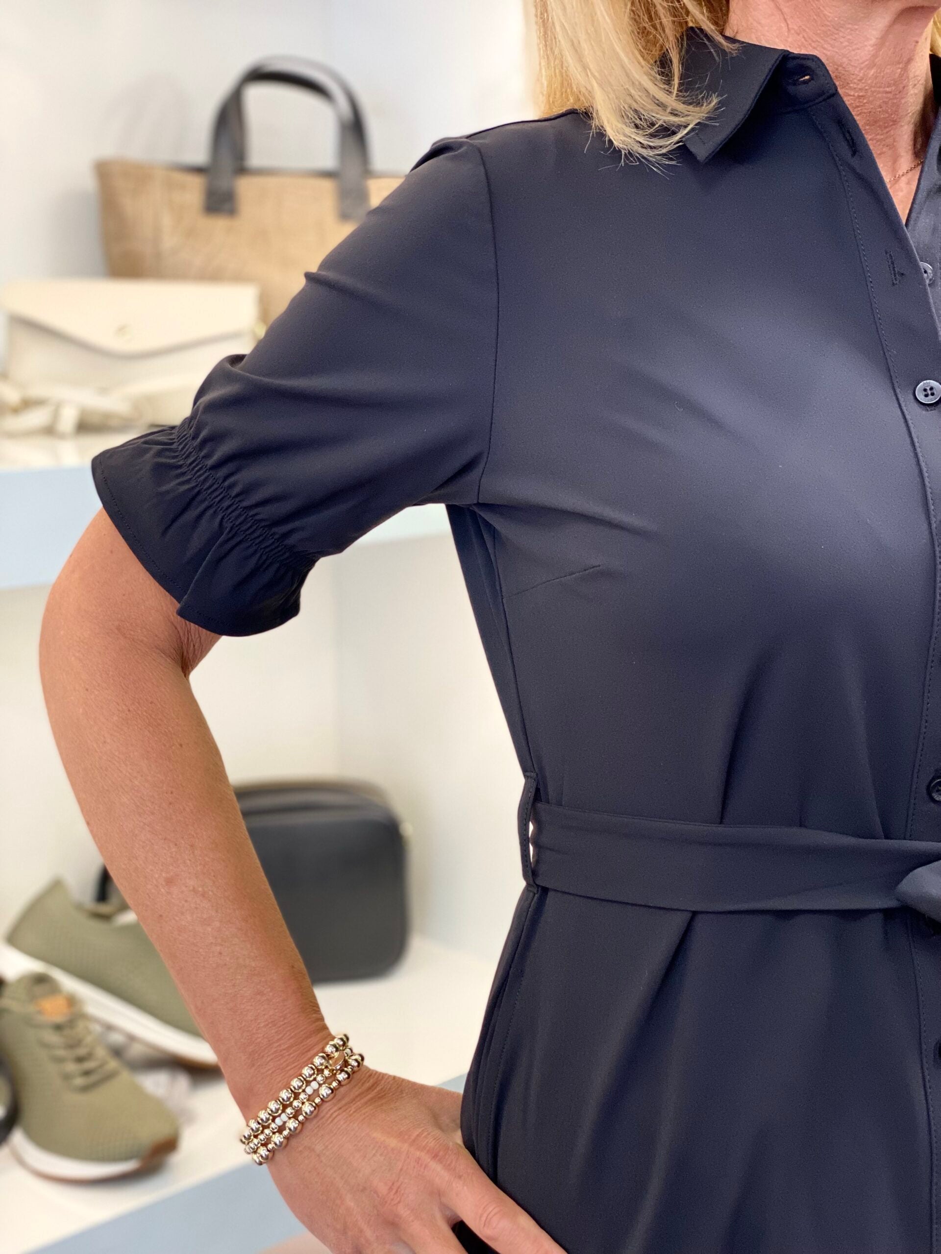 Mi Piace Travelstof Tuniek jurk met Tailleband zwart 202418