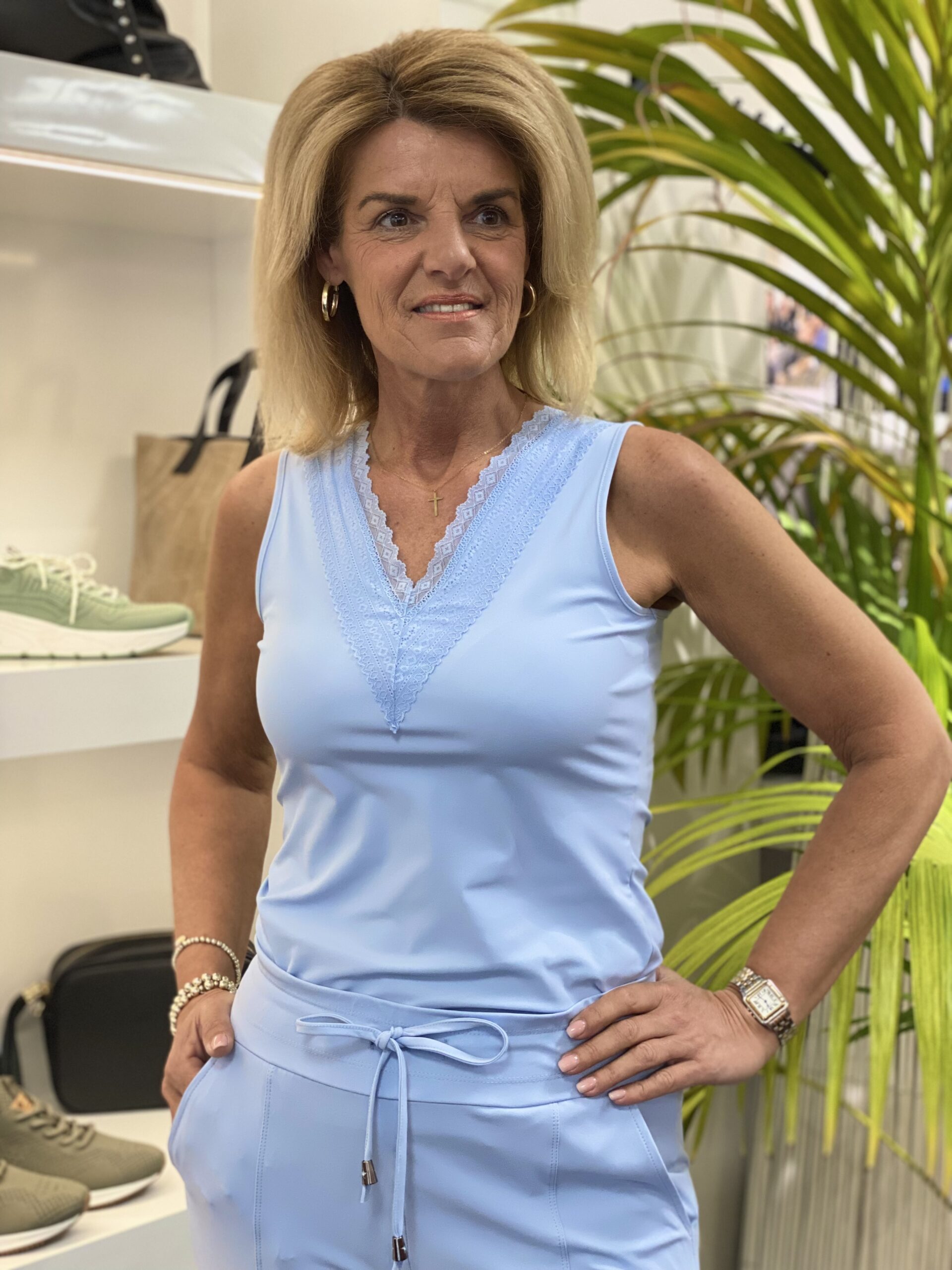 Mi Piace Travelstof Top Kant licht blue blauw 202254