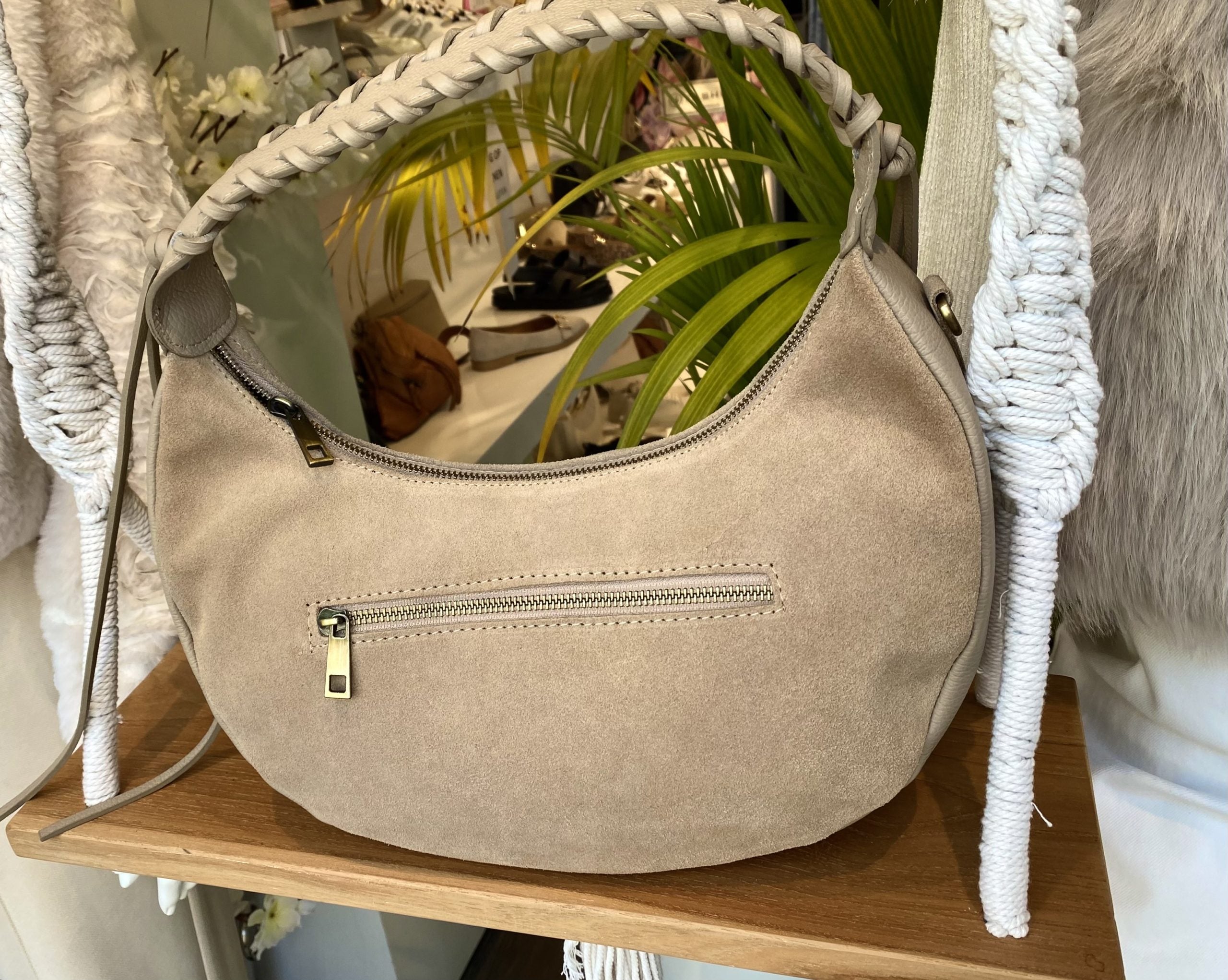 Tas Suede/Leer Vlecht Beige T257
