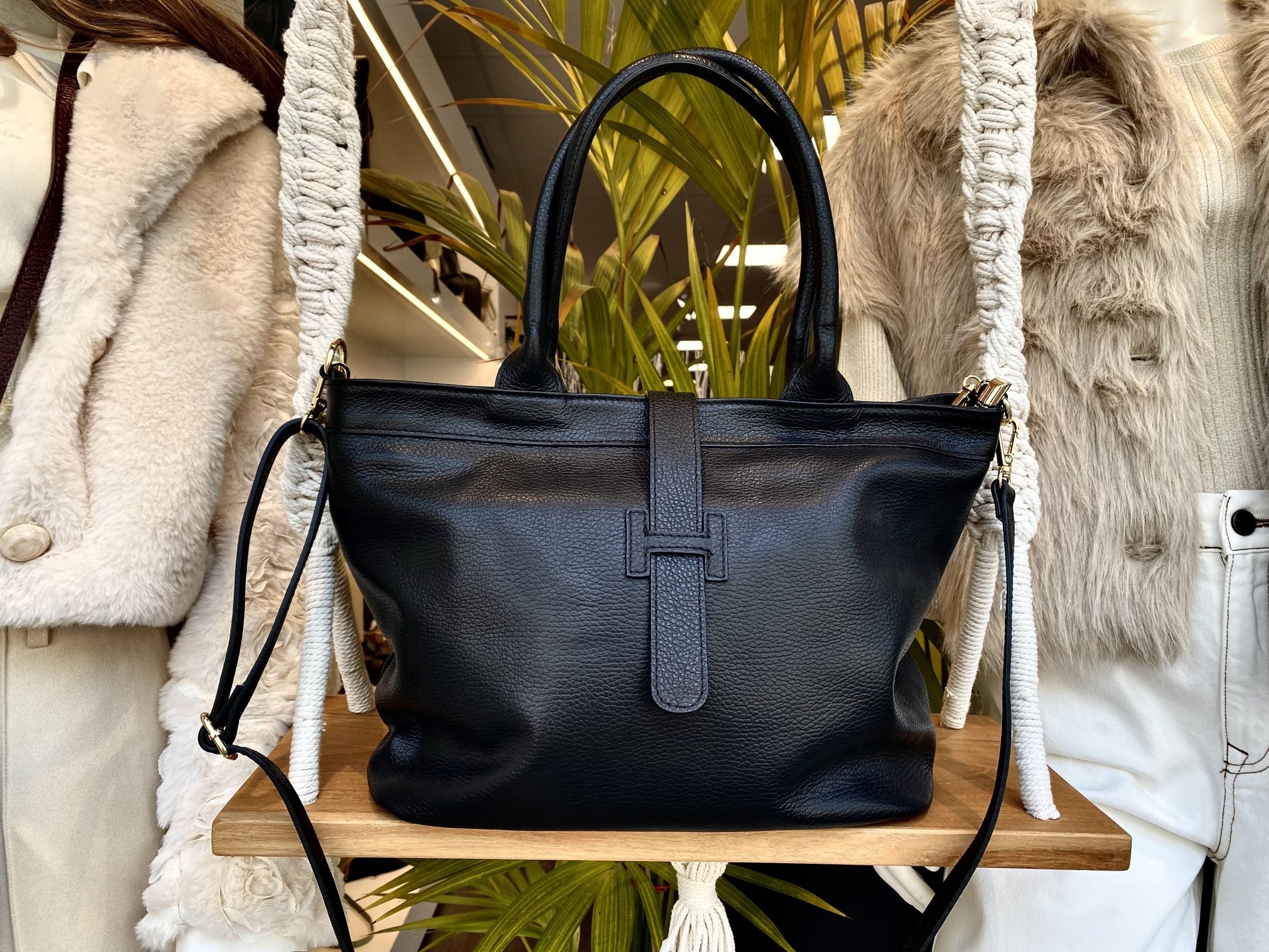 Shopper Tas Leer Zwart H-Sluiting T511