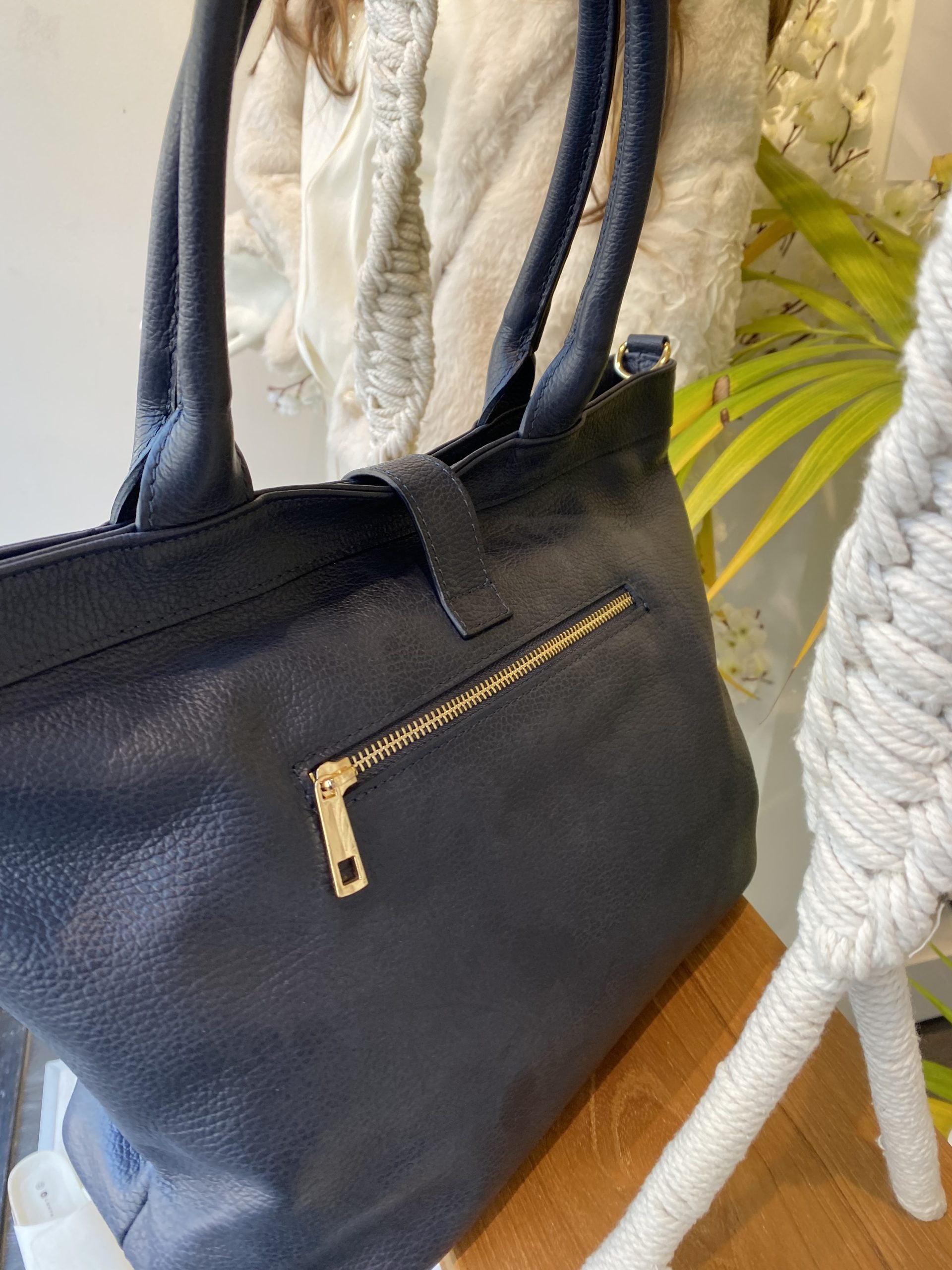 Shopper Tas Leer Donkerblauw H-Sluiting T511