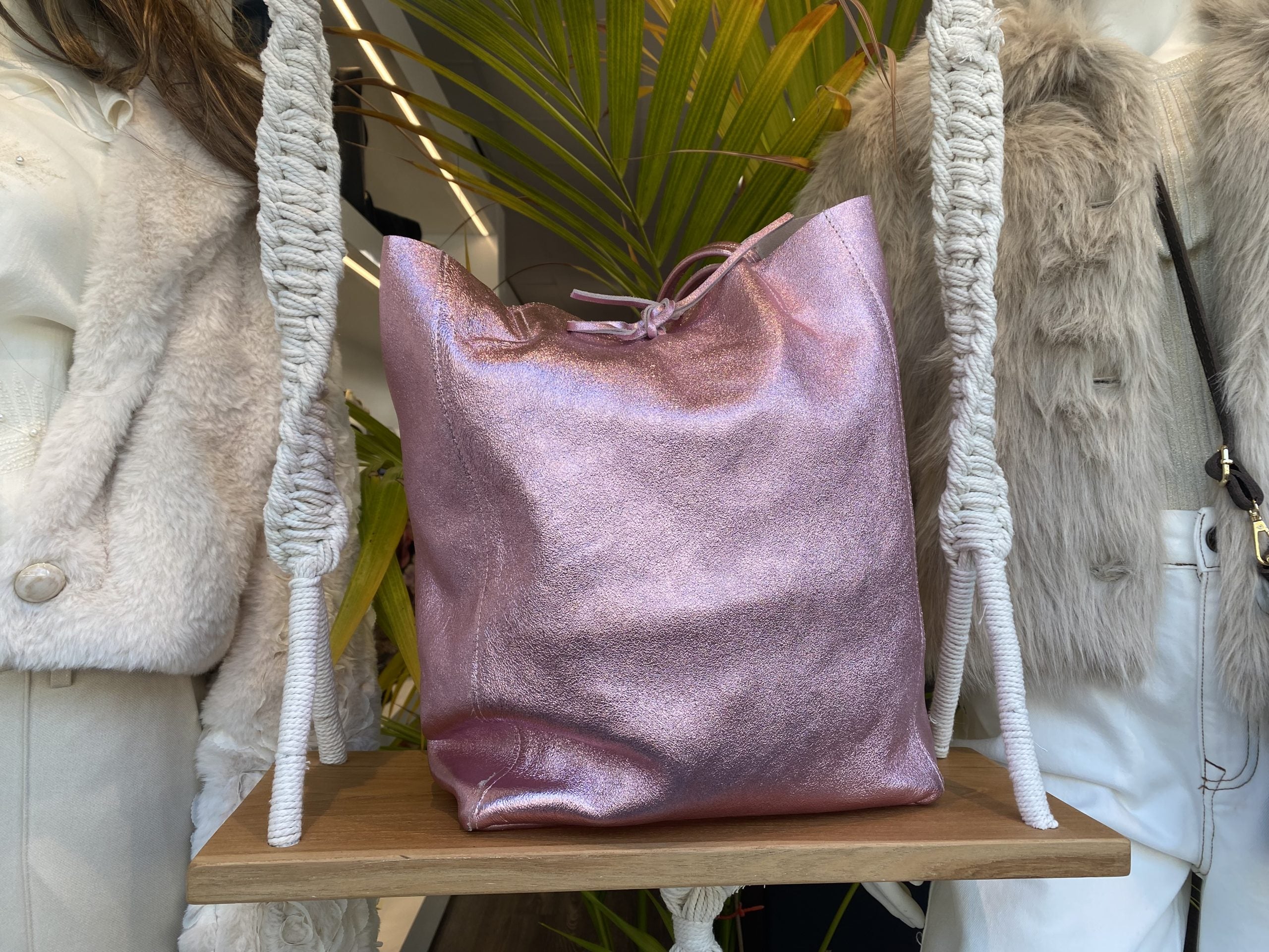 Shopper Tas Strik Metallic Roze T509