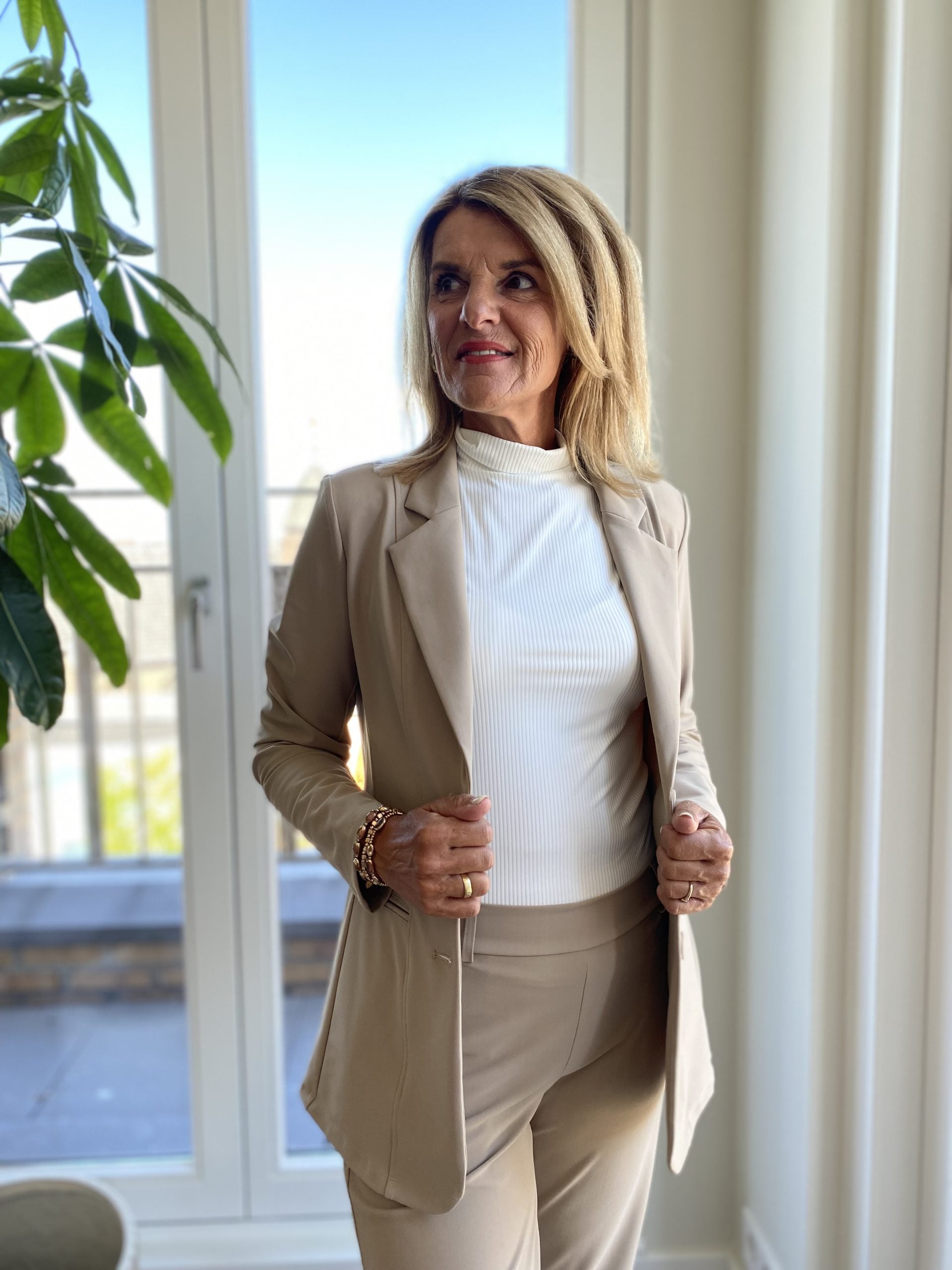 Mi Piace Bonded Travelstof Halflange Blazer 202634 latte