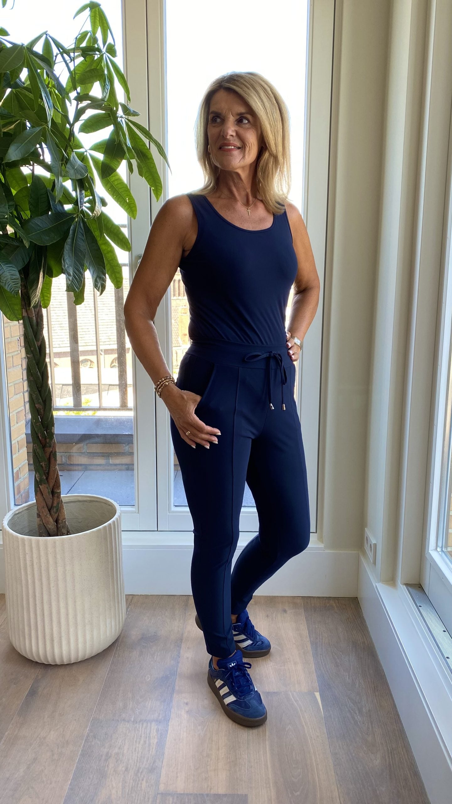 Mi Piace Bonded Travelstof Broek Premium Kwaliteit Smalle Pijp 202632 donkerblauw