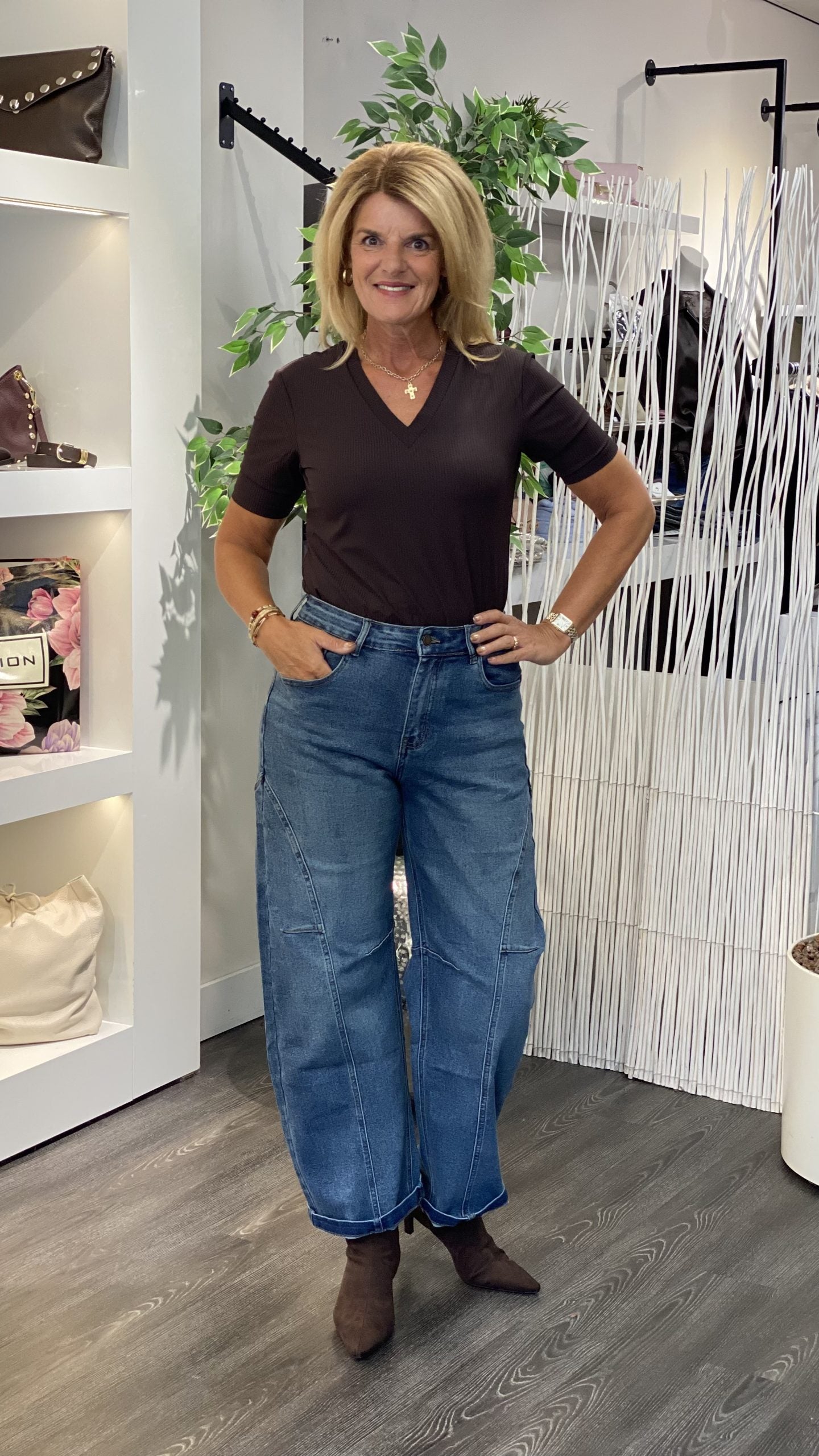 Mi Piace Travelstof Top V-hals 202644 espresso