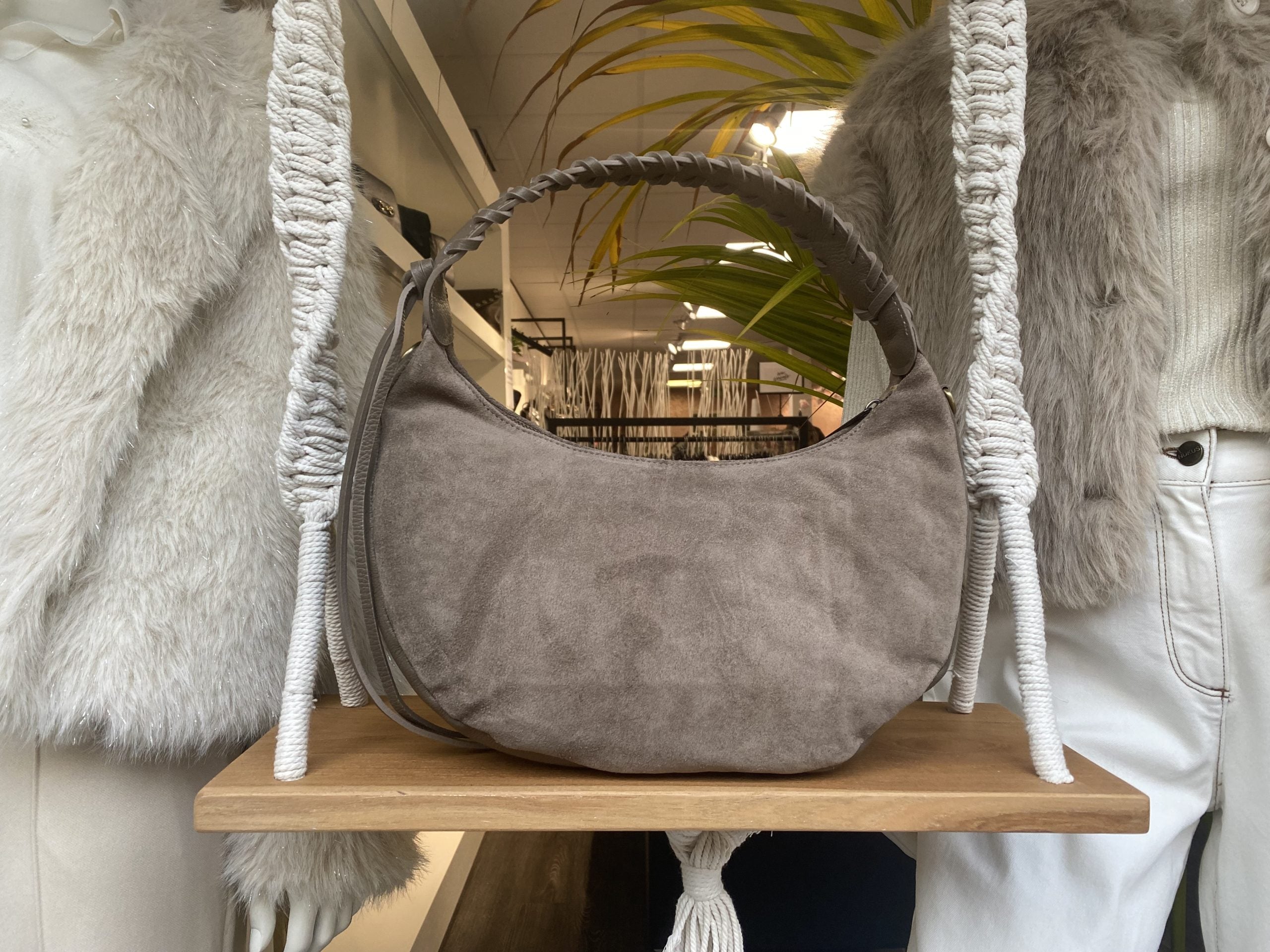 Cassidy Tas Suede/Leer Vlecht Taupe T257
