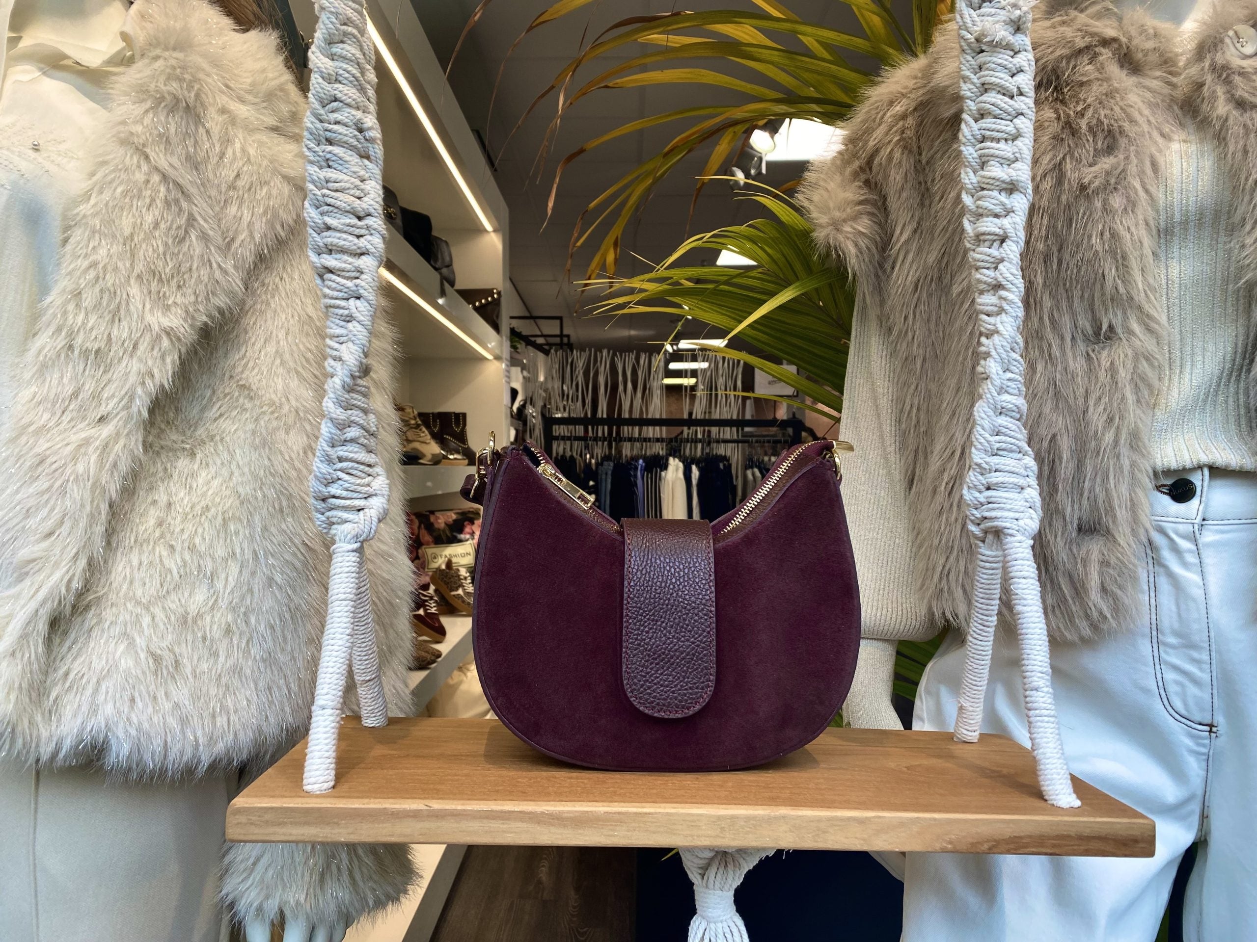 Schoudertas Suede Leer Burgundy T320