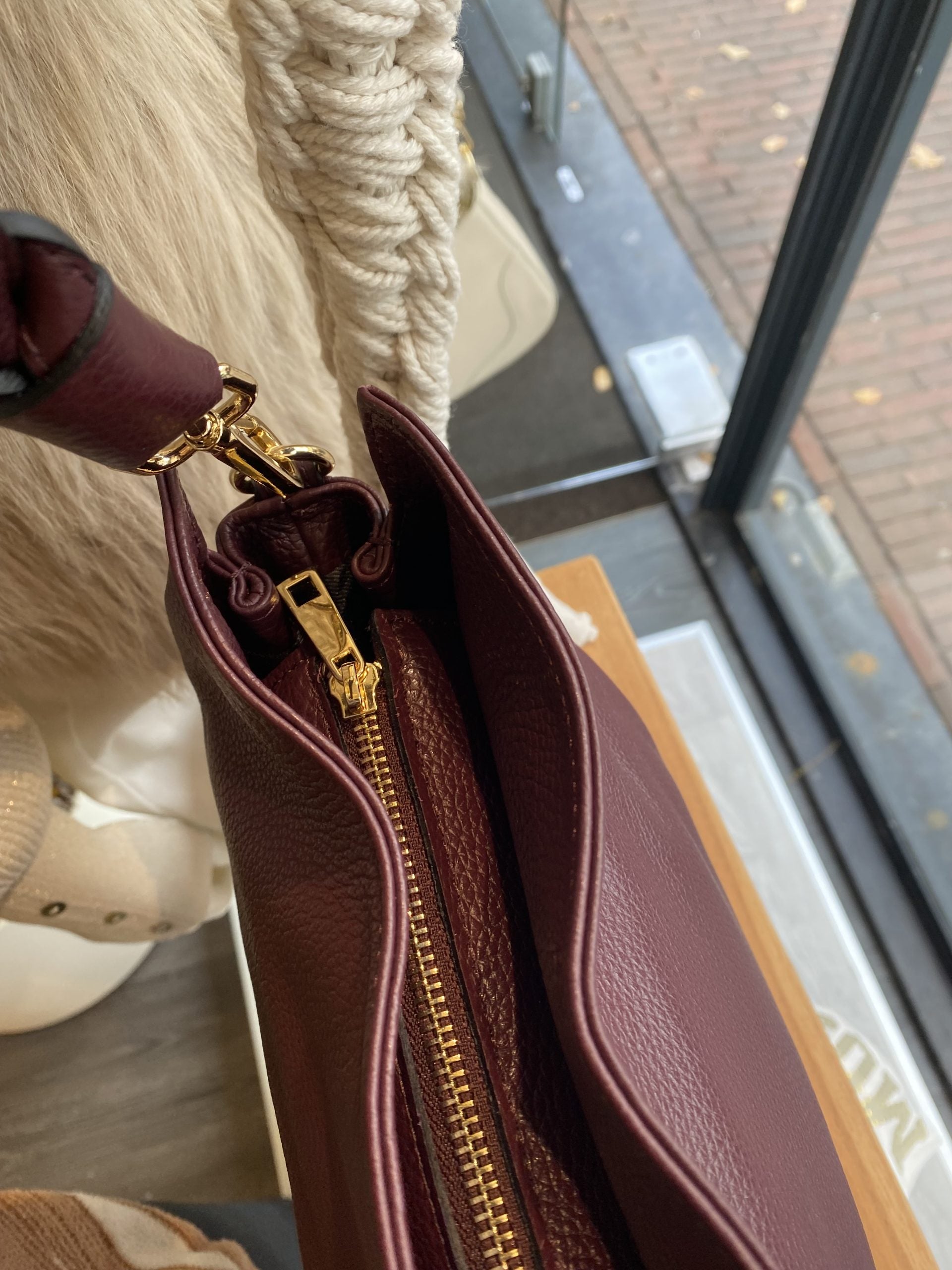Schoudertas Leer Vlecht Burgundy T322