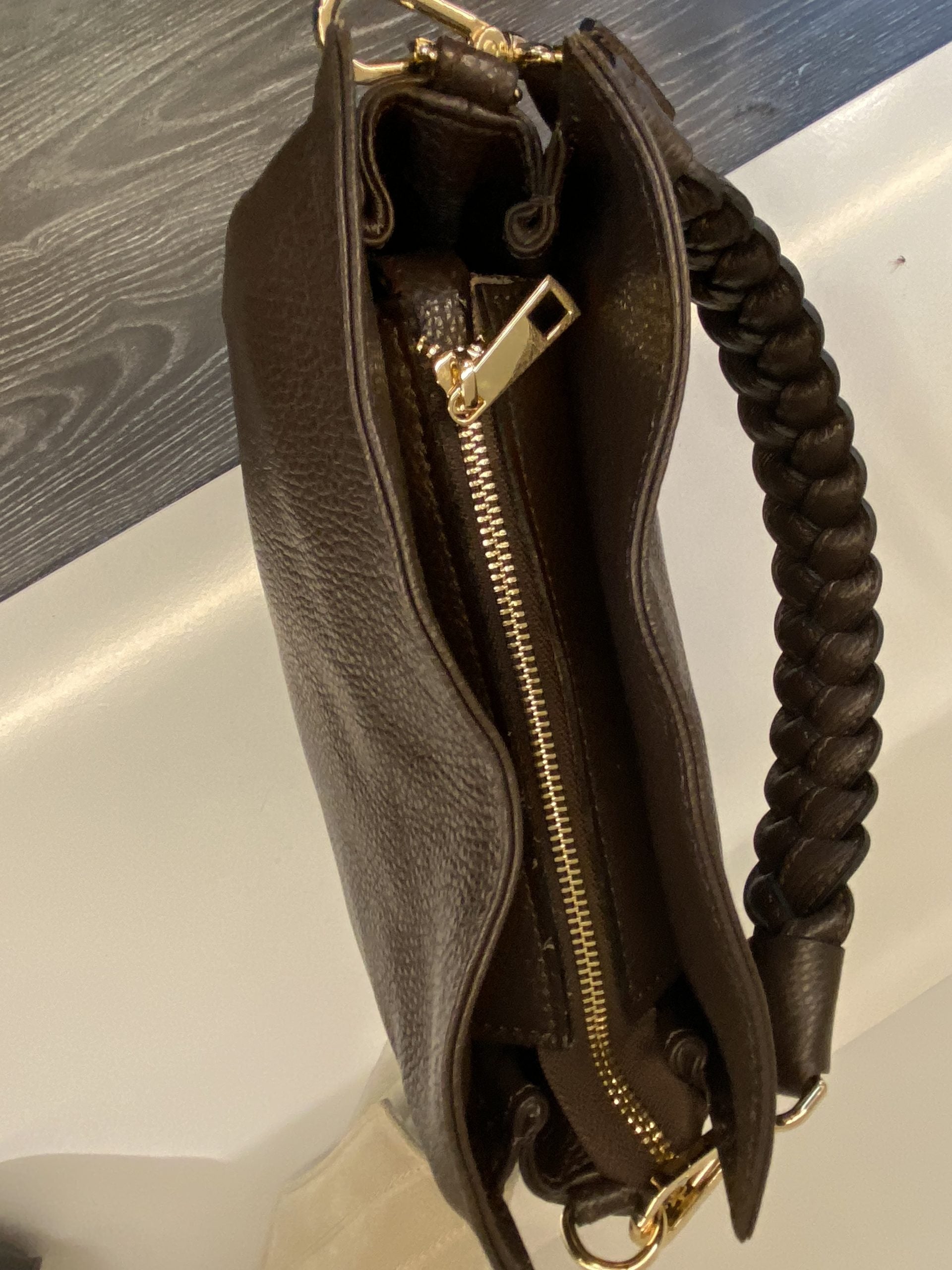 Schoudertas Leer Vlecht Dark Brown T322