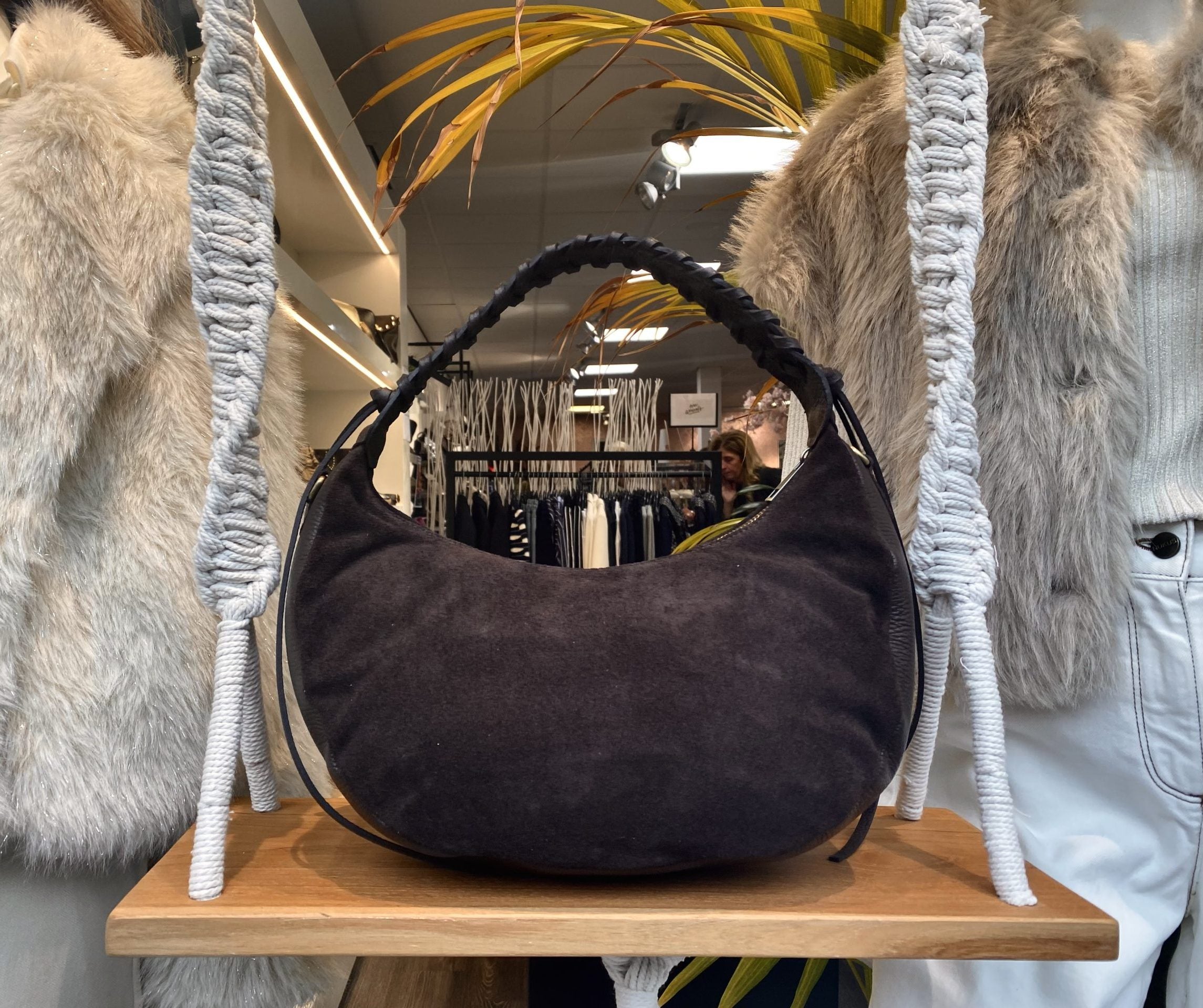 Cassidy Tas Suede/Leer Vlecht Donkerbruin T257