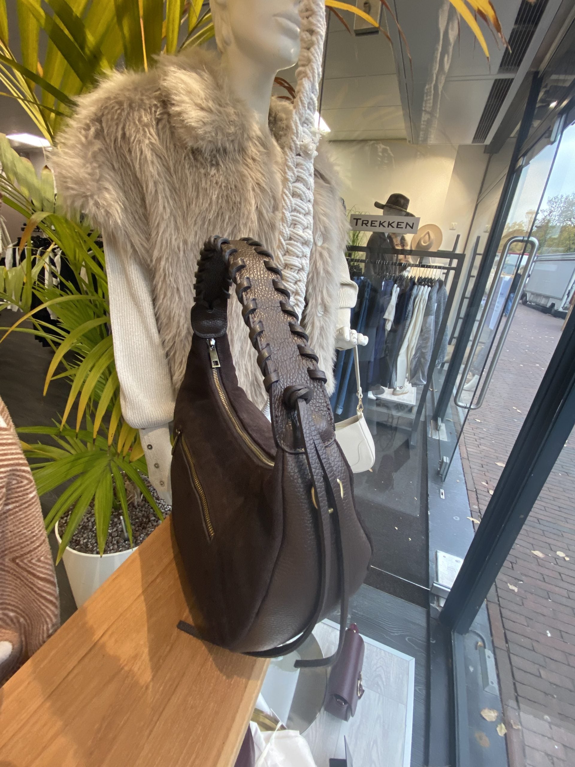 Cassidy Tas Suede/Leer Vlecht Donkerbruin T257