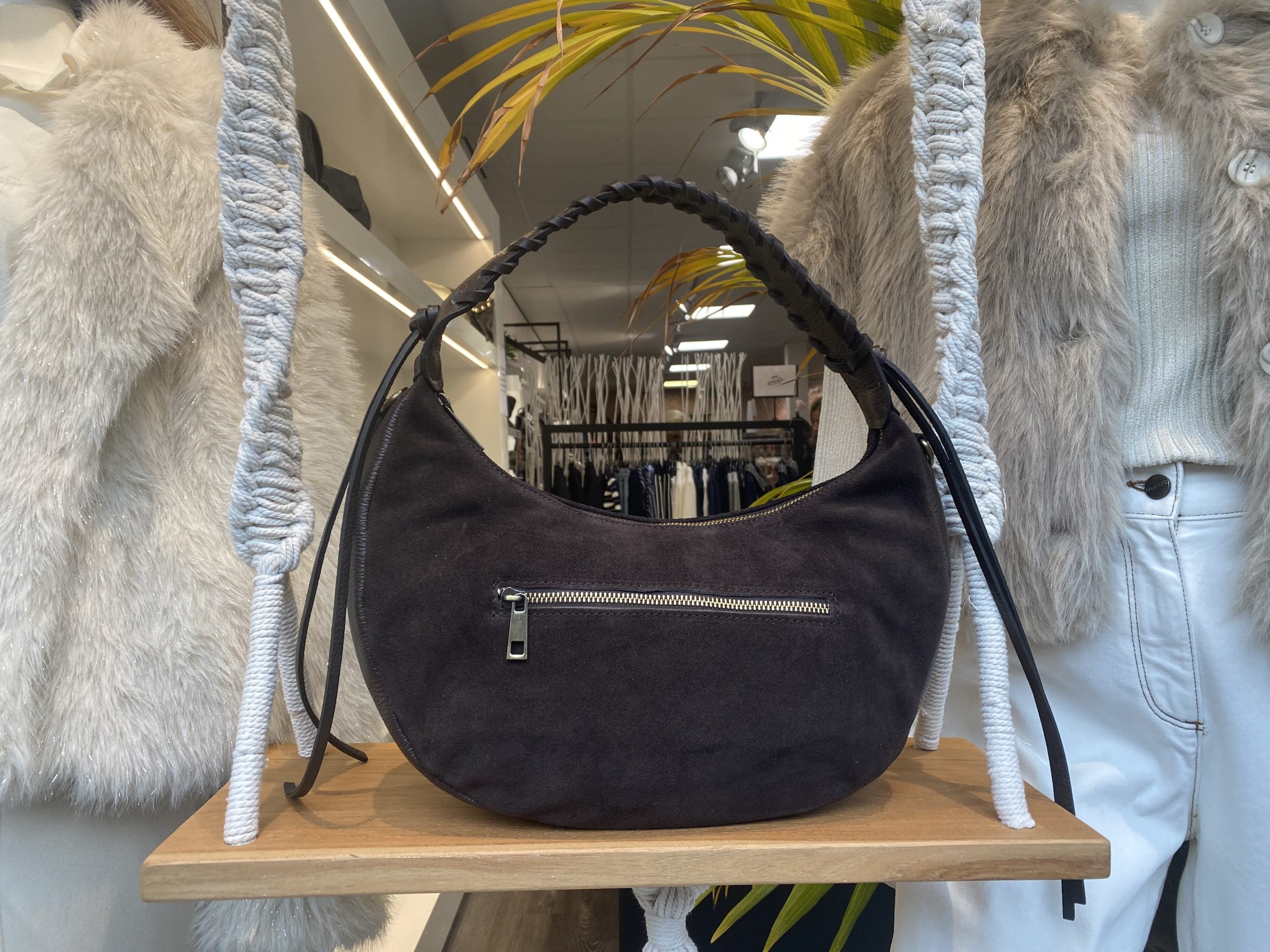 Cassidy Tas Suede/Leer Vlecht Donkerbruin T257