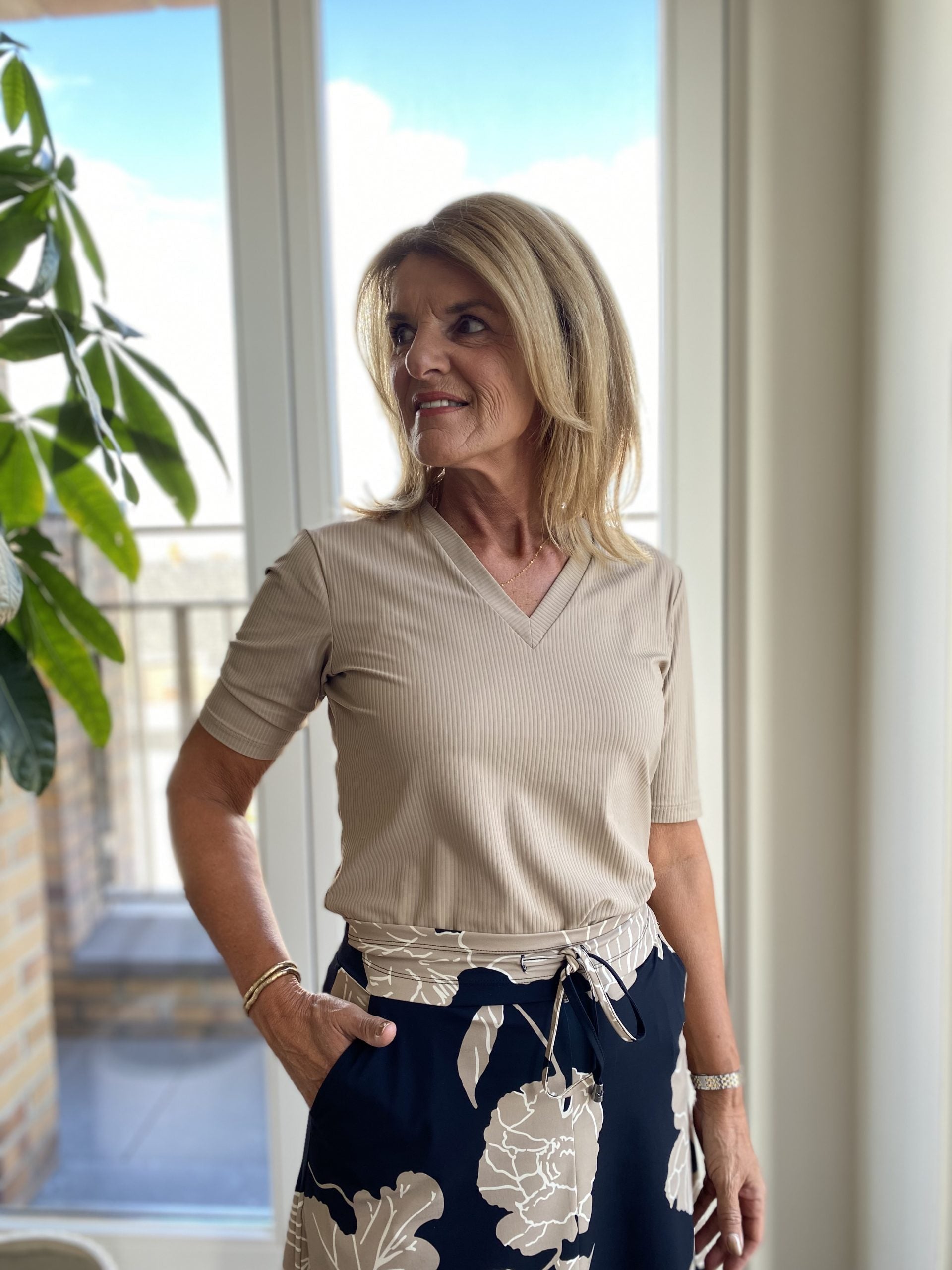 Mi Piace Travelstof Top V-hals 202644 latte