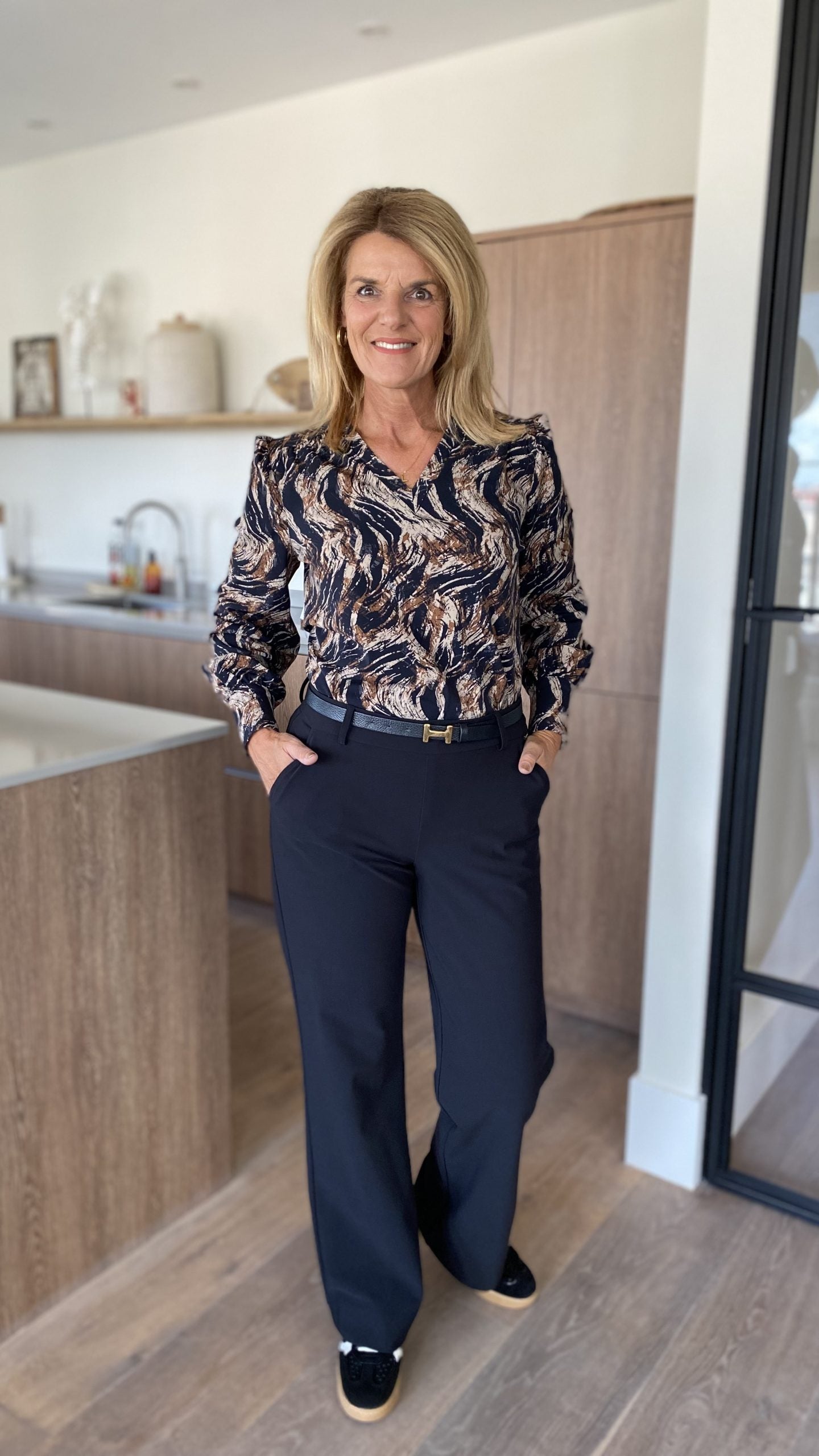 Mi Piace Bonded Travelstof Wijde Broek zwart 202624