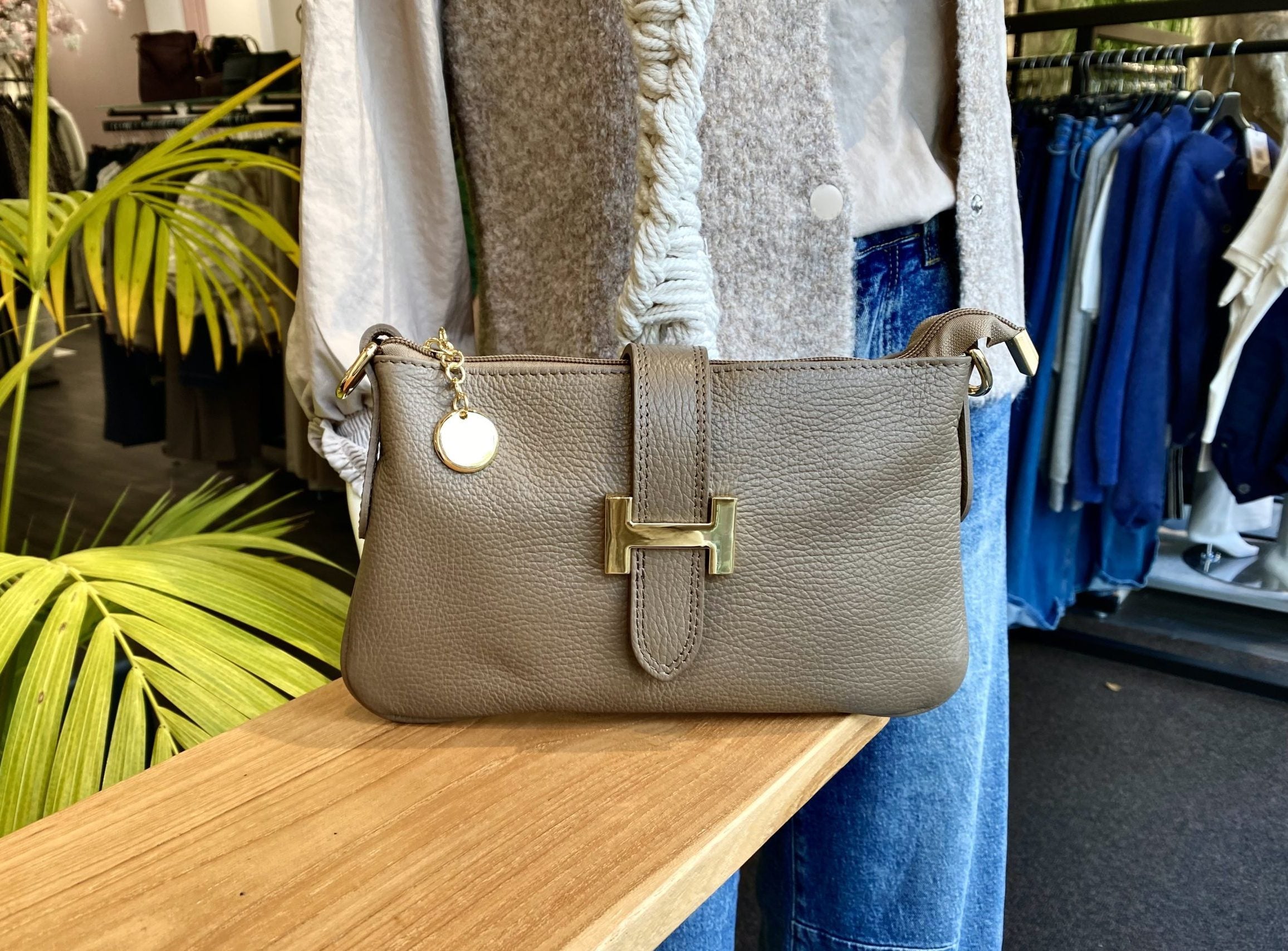 Hayley Crossbody Tas Leer Taupe T336