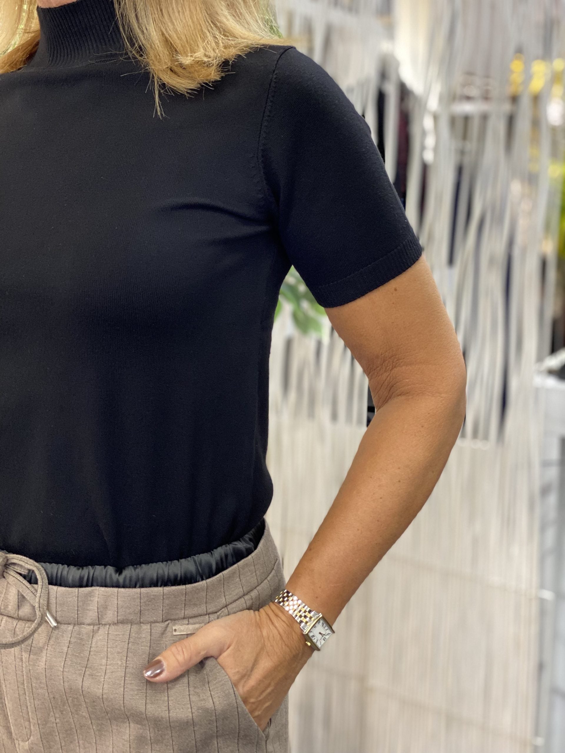 NED Mayra 1/2 SS-RMB Brei Top zwart