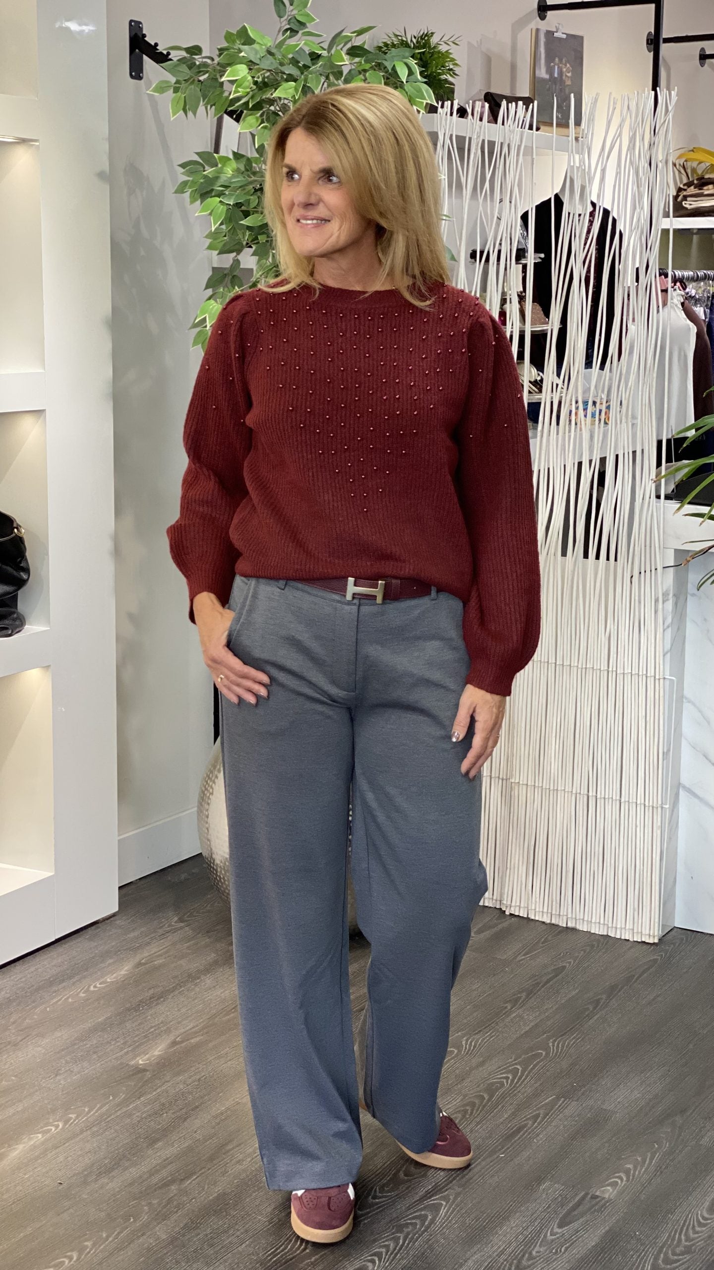 Azzurro Gebreide Trui 89392 burgundy