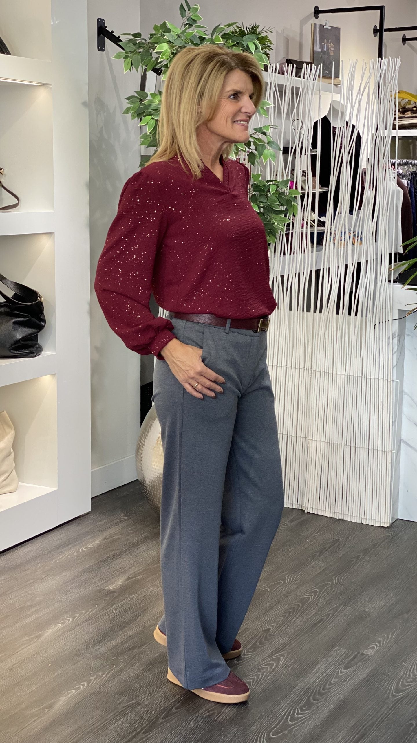 Freequent Nanni Wijde Broek dark grey melange