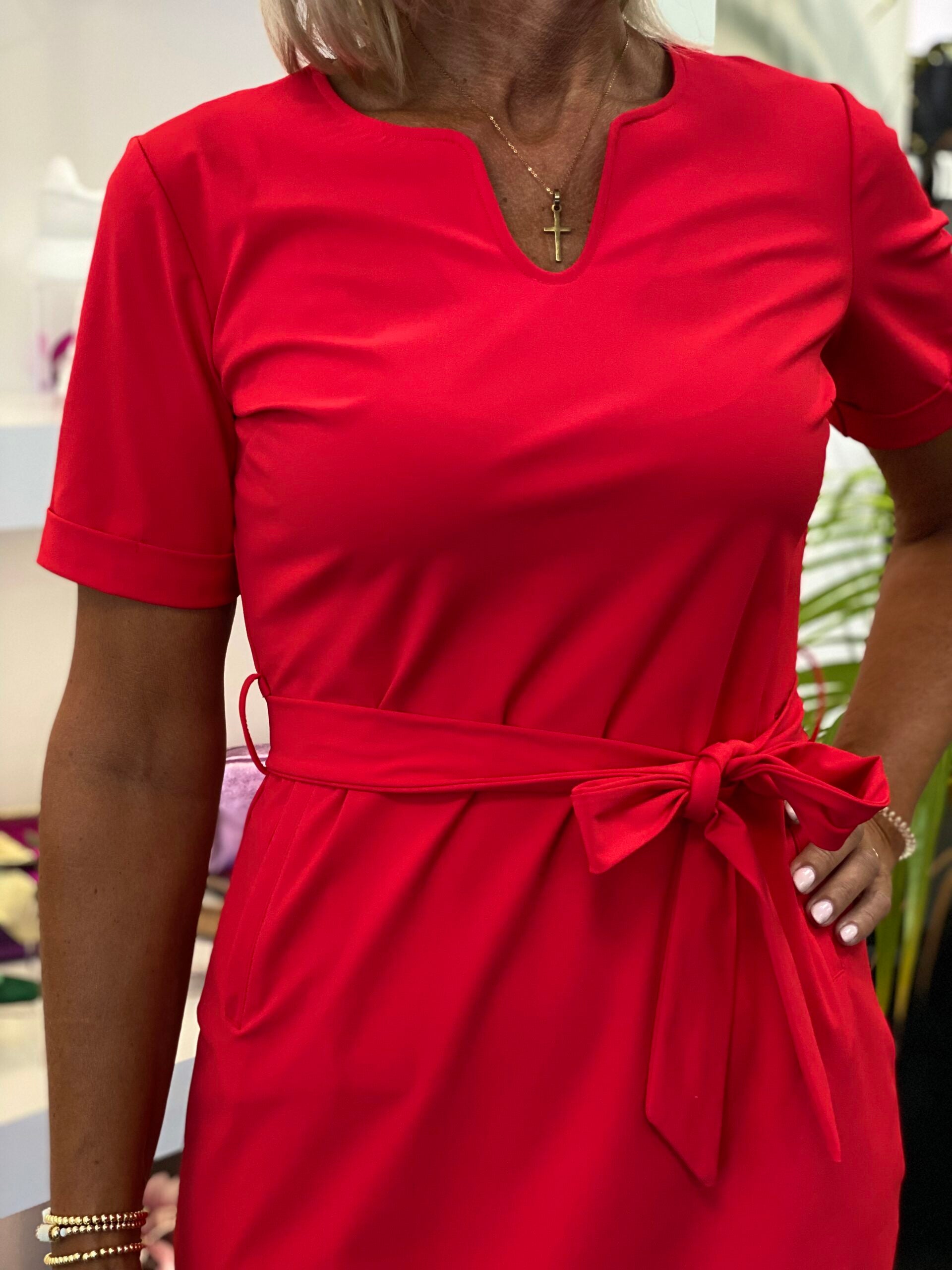 Mi Piace Travelstof Tuniek jurk met Tailleband rood 202245