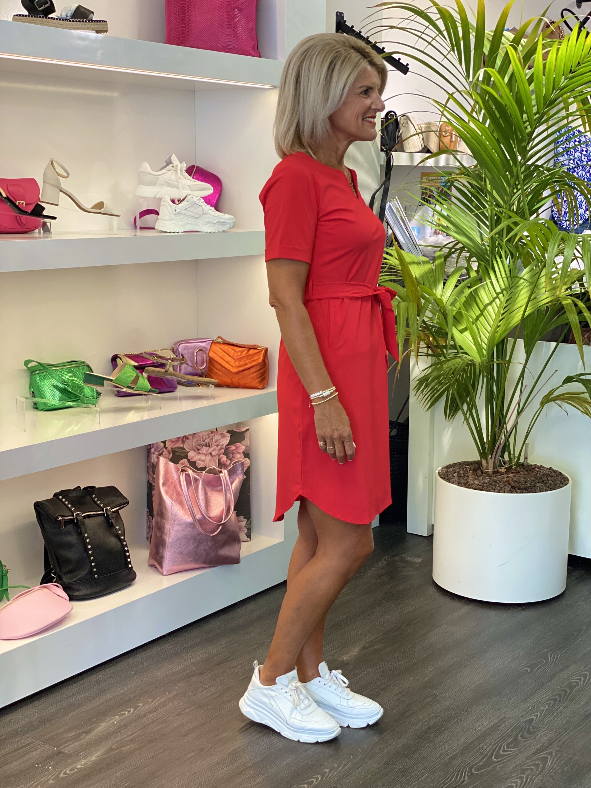 Mi Piace Travelstof Tuniek jurk met Tailleband rood 202245