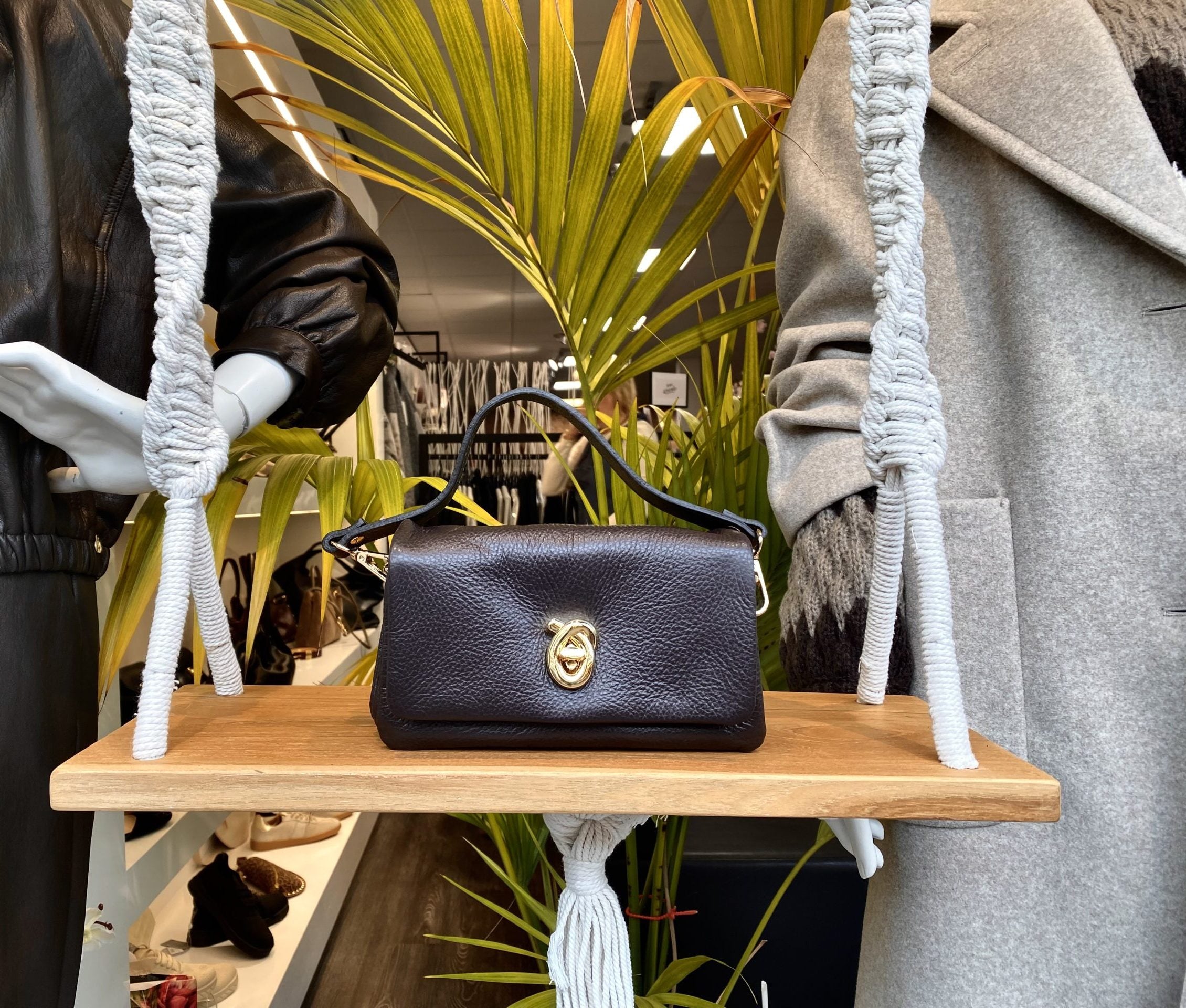 Handtas Leer Bruin Gouden Gesp T360