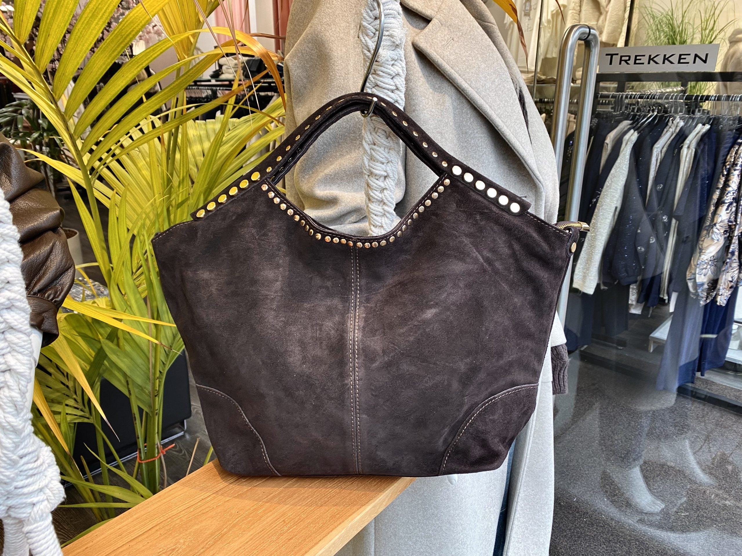 Shopper Tas Suede Studs Brown/Goud T375