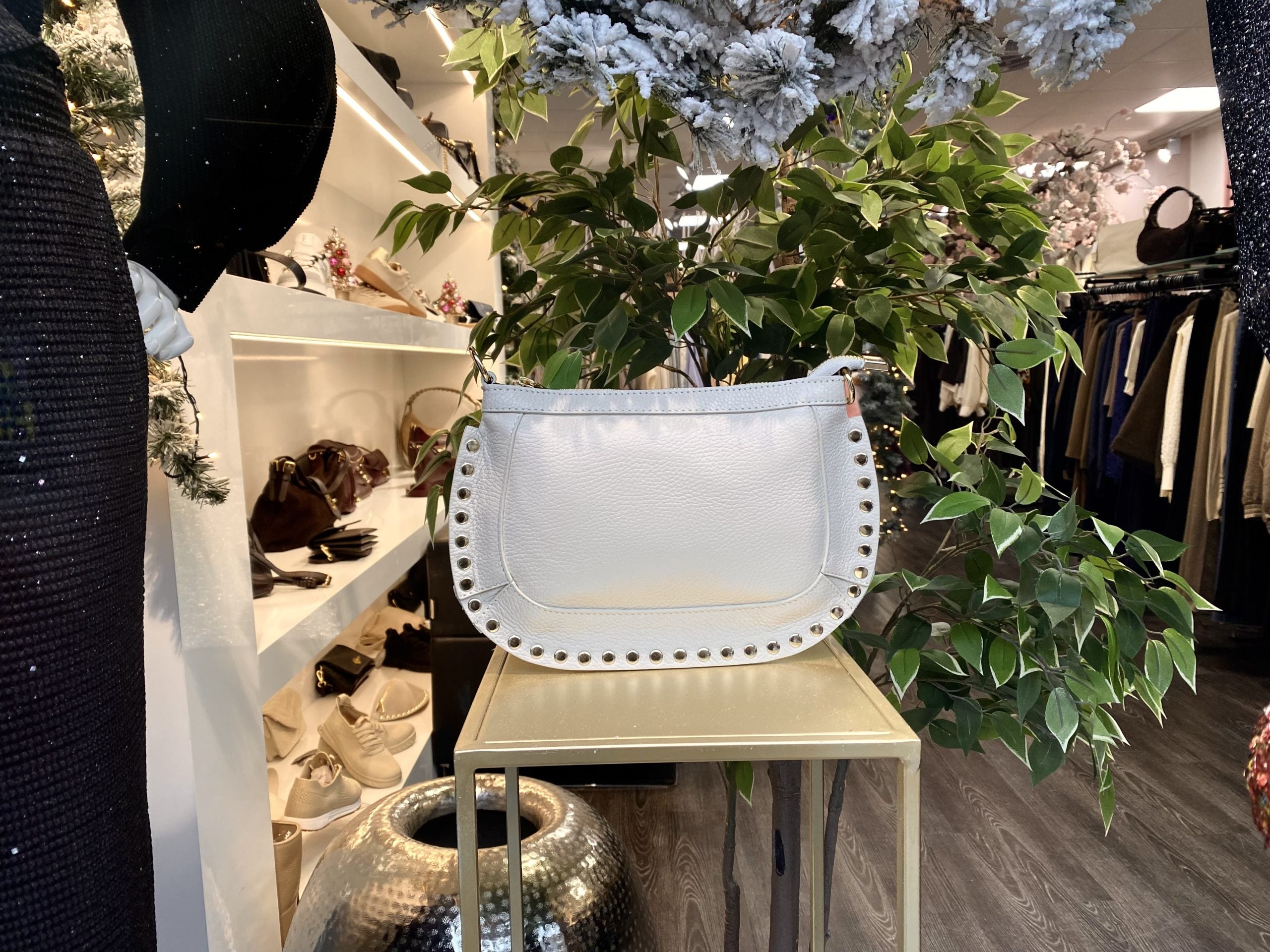 Giuliano Crossbody Tas Leer Studs Beige/Goud T386 552959