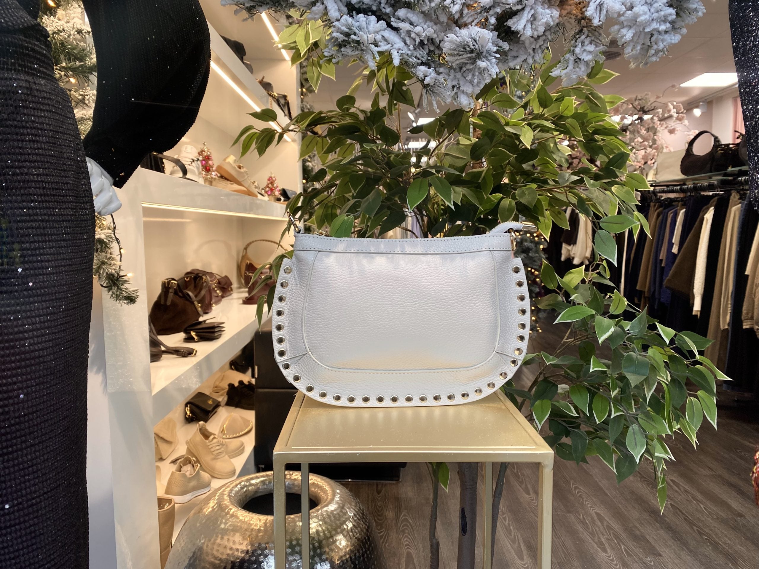 Giuliano Crossbody Tas Leer Studs Beige/Goud T386 552959