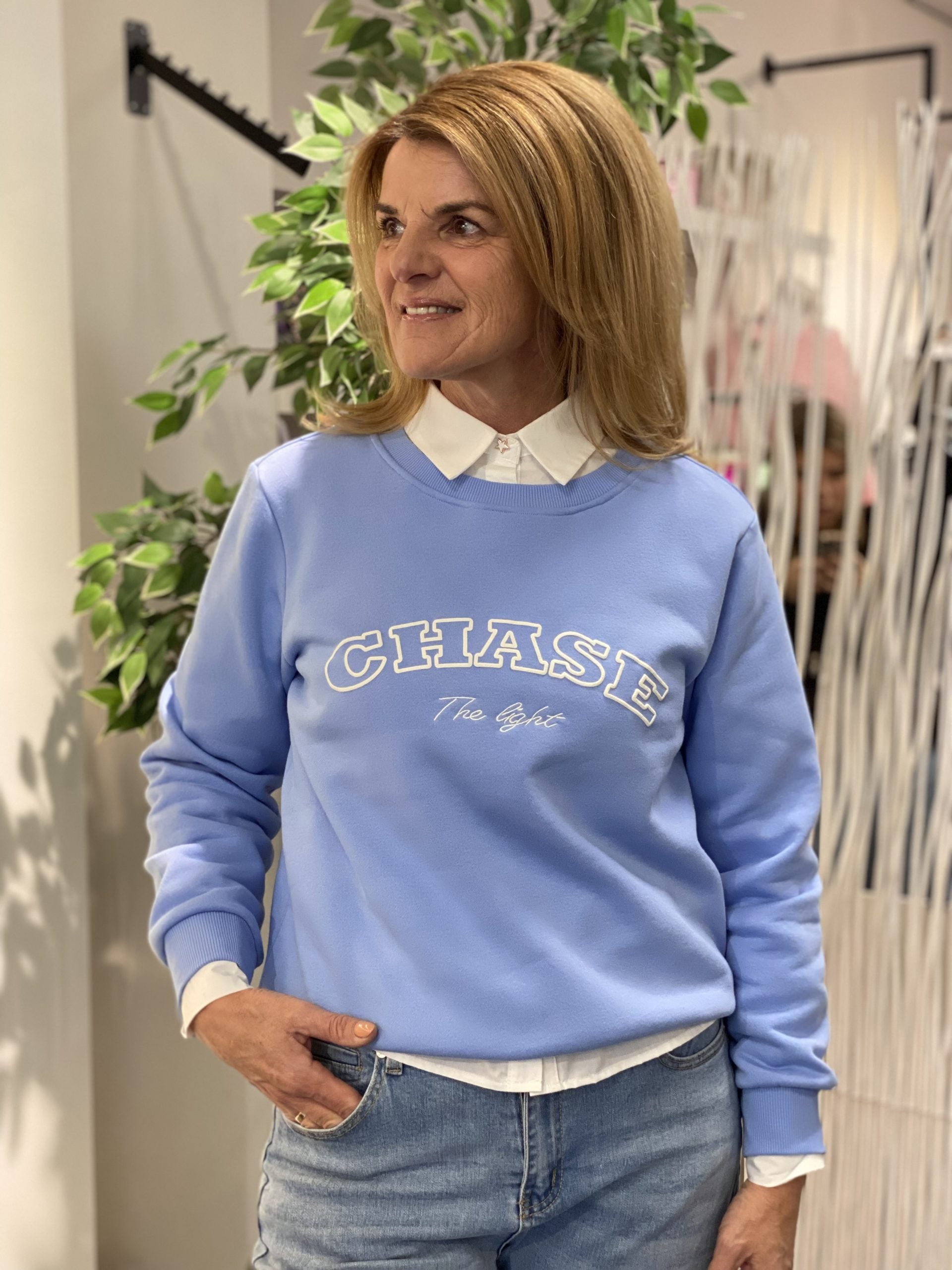 Freequent Kamela Pullover vista blue w. star off white