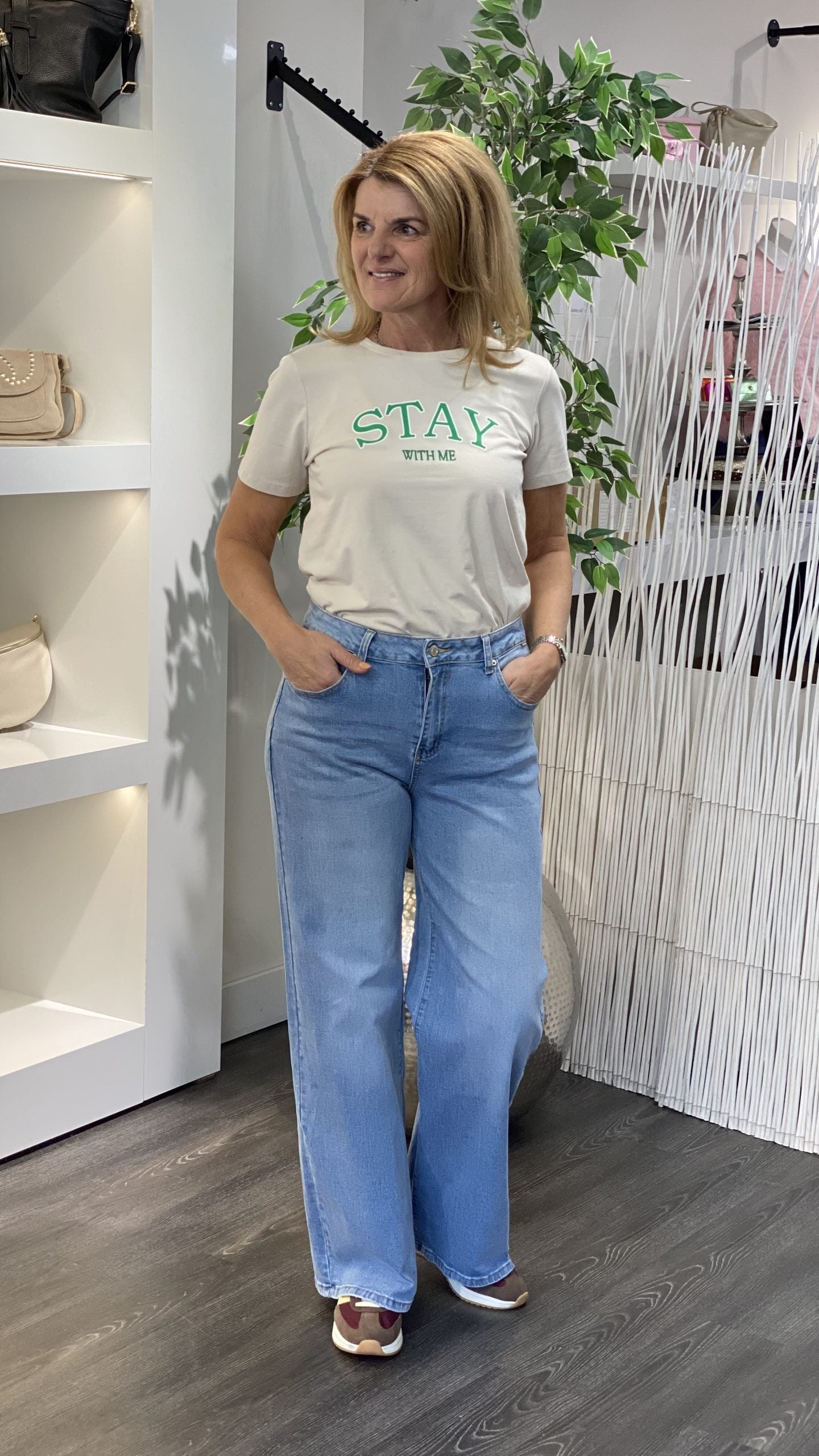 Freequent Fenjal Tee Shirt moonbeam w. bright green