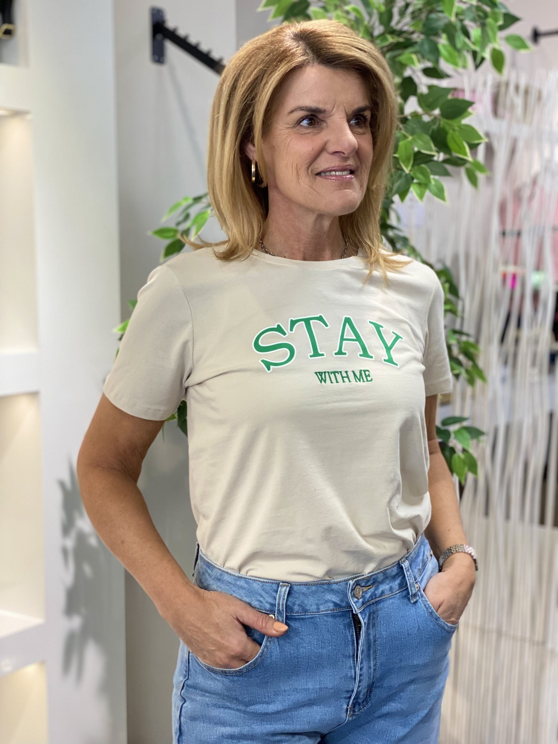 Freequent Fenjal Tee Shirt moonbeam w. bright green