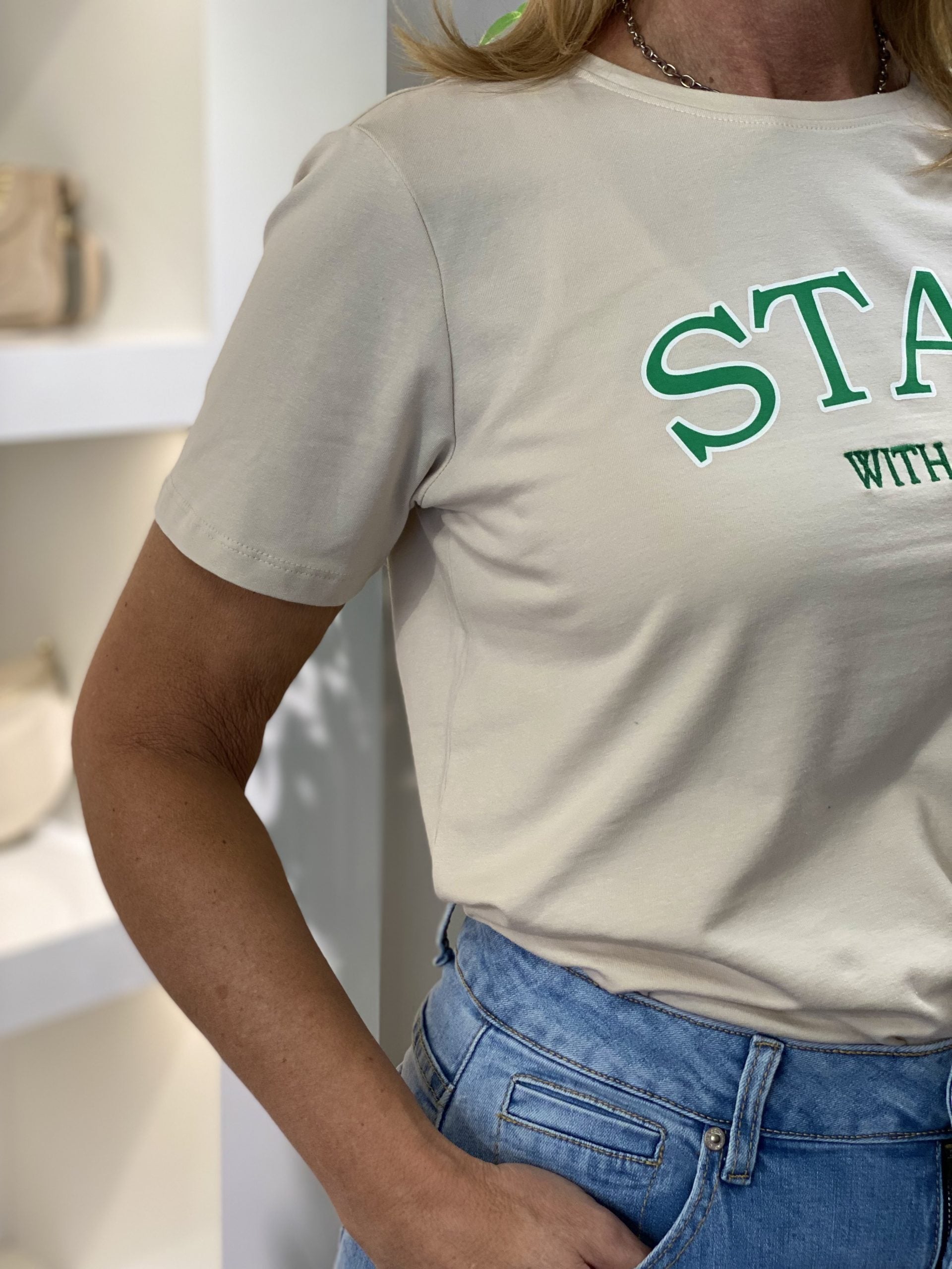 Freequent Fenjal Tee Shirt moonbeam w. bright green