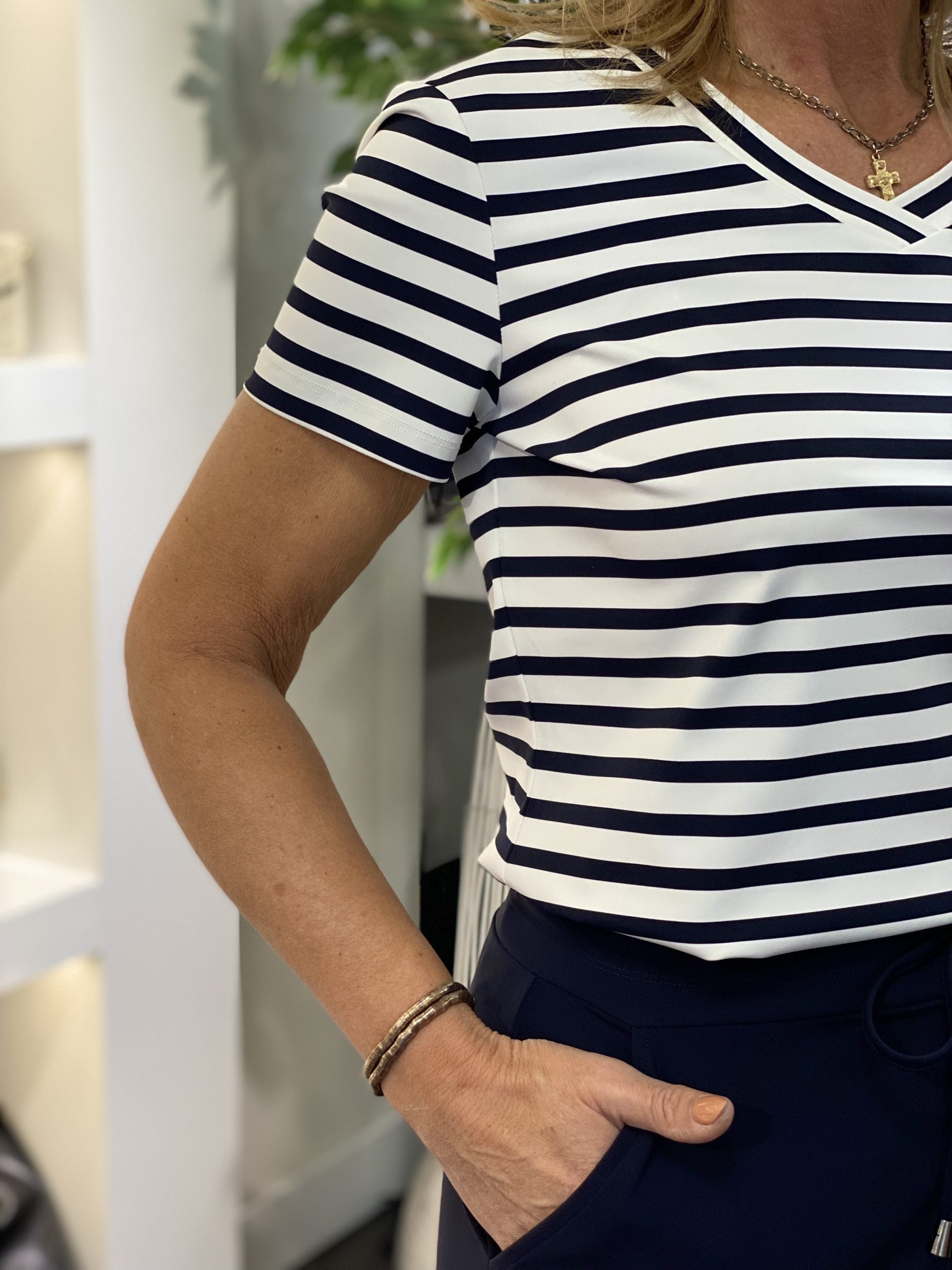 Mi piace Travelstof Top 202080 donkerblauw off white