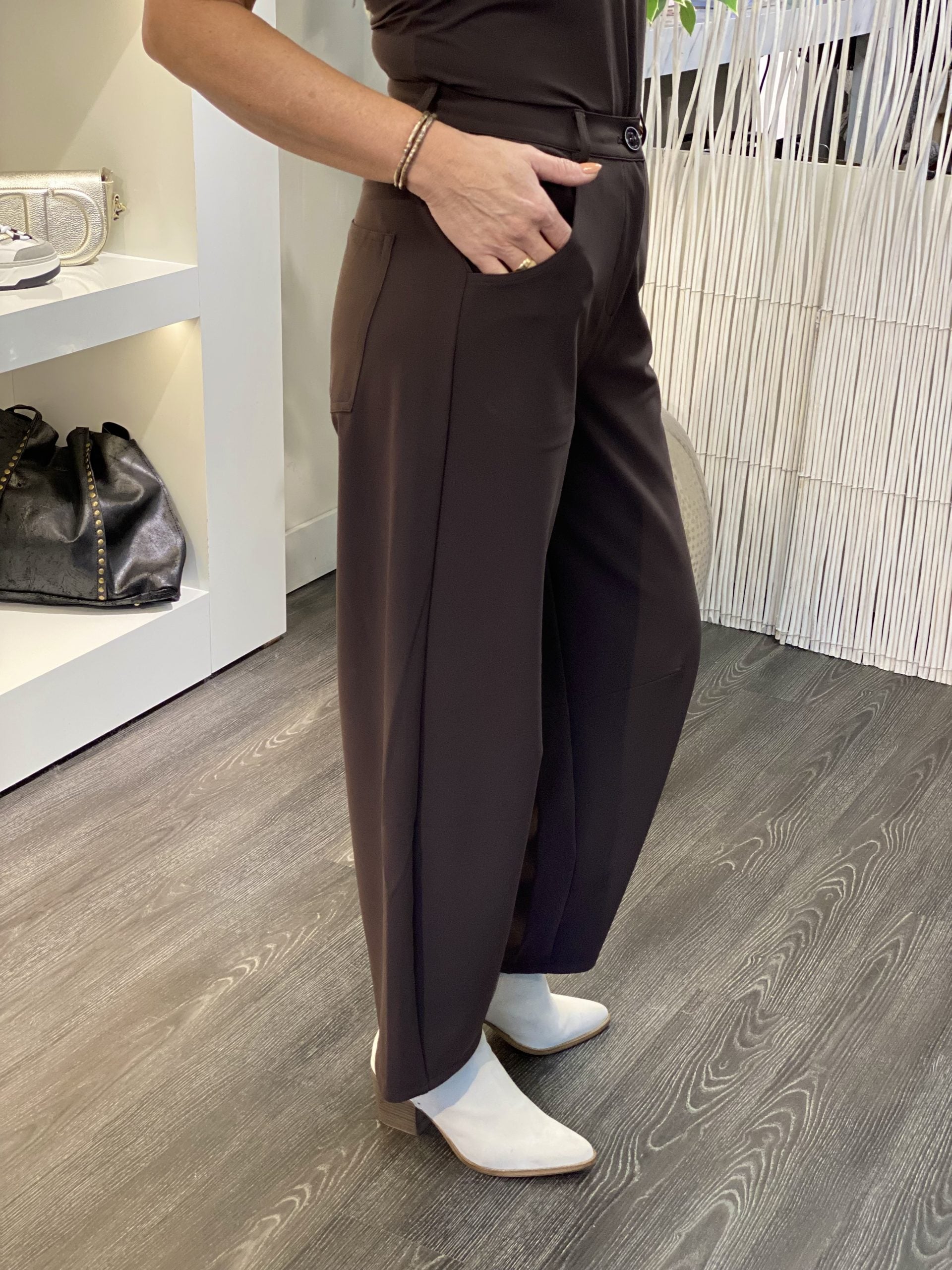 Mi Piace Bonded Travelstof Broek Barrel Model 202761 espresso