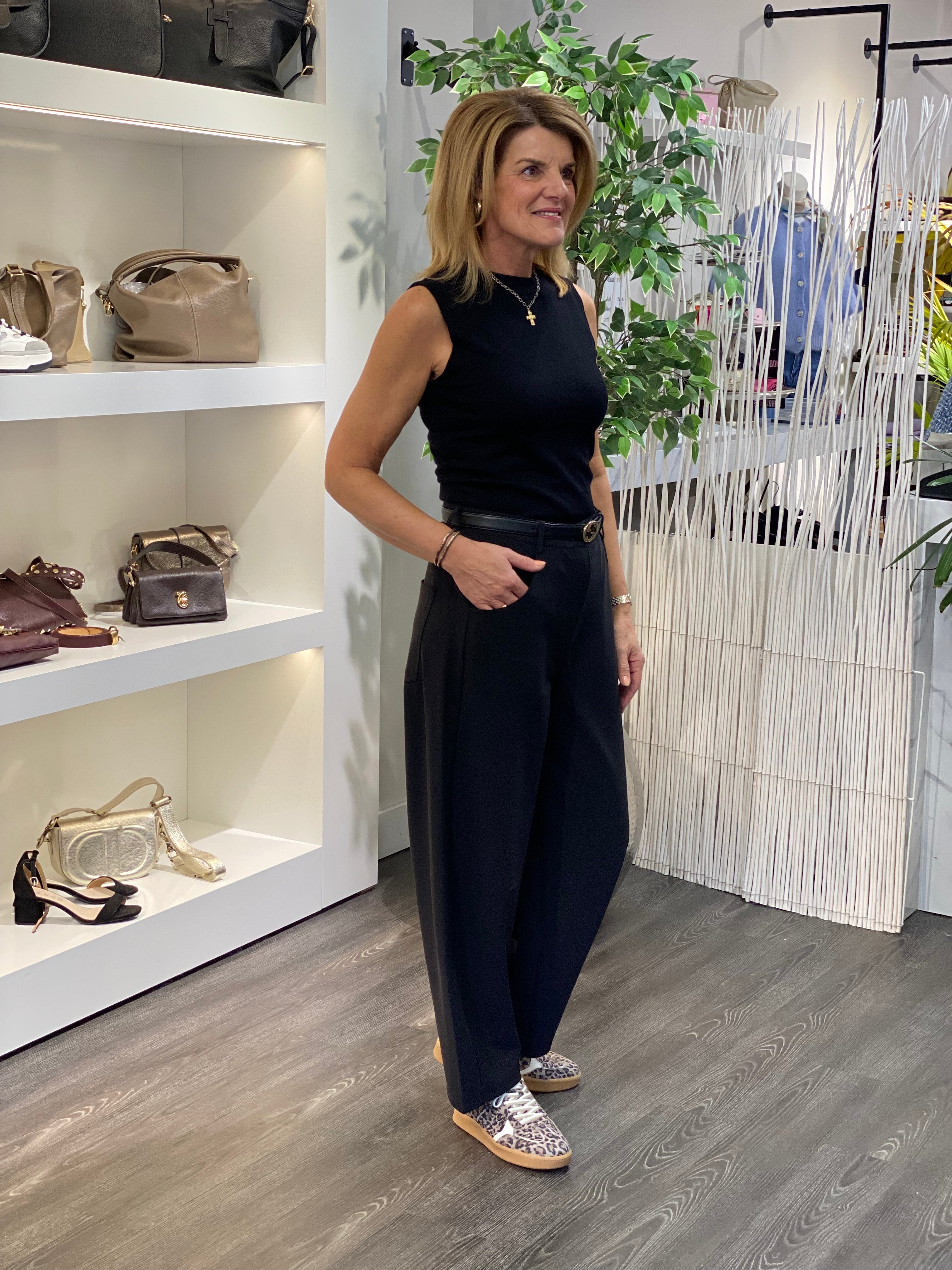 Mi Piace Bonded Travelstof Broek Barrel Model 202761 zwart