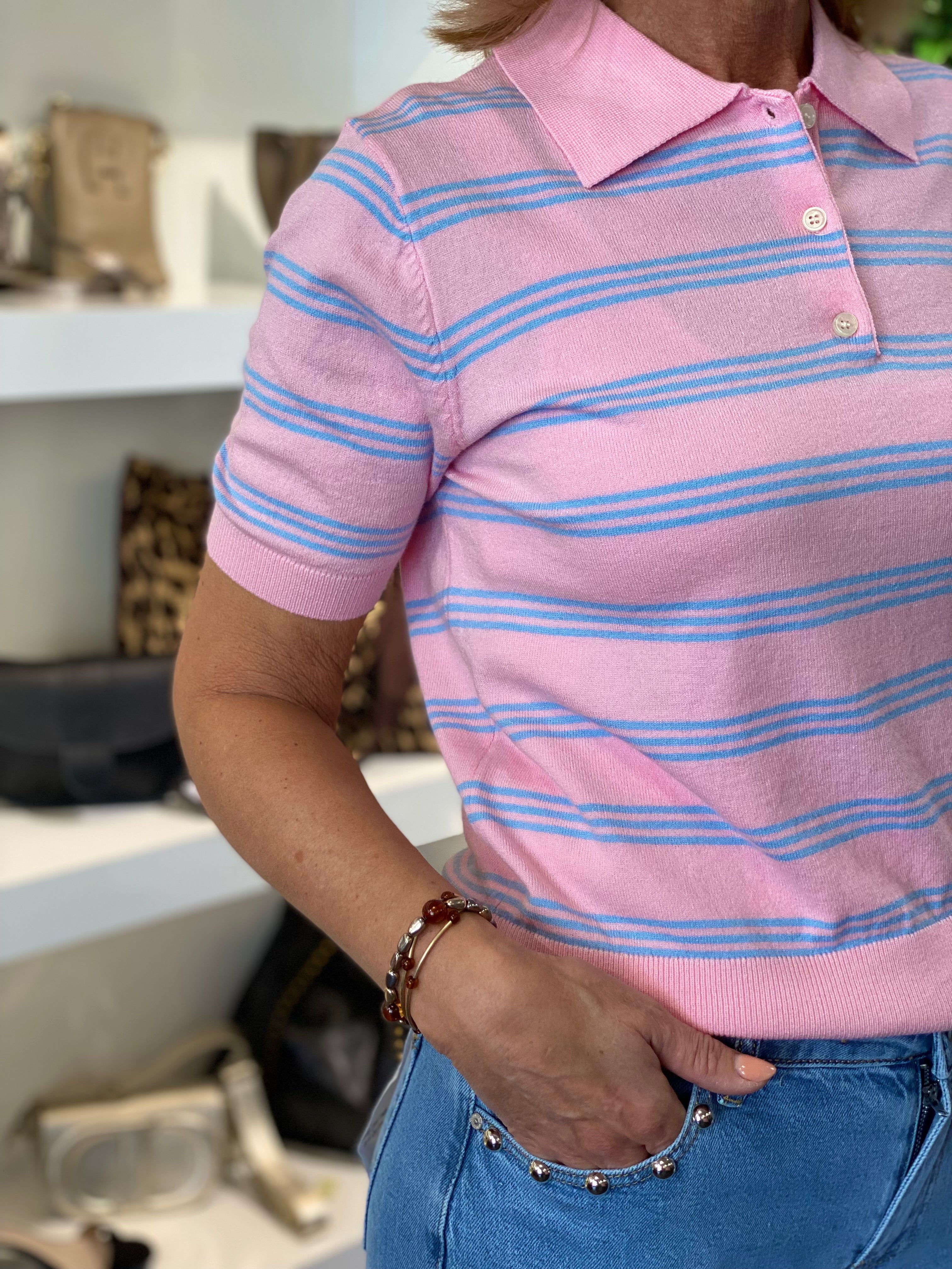 Polo Shirt 26SPL016 roze stripe