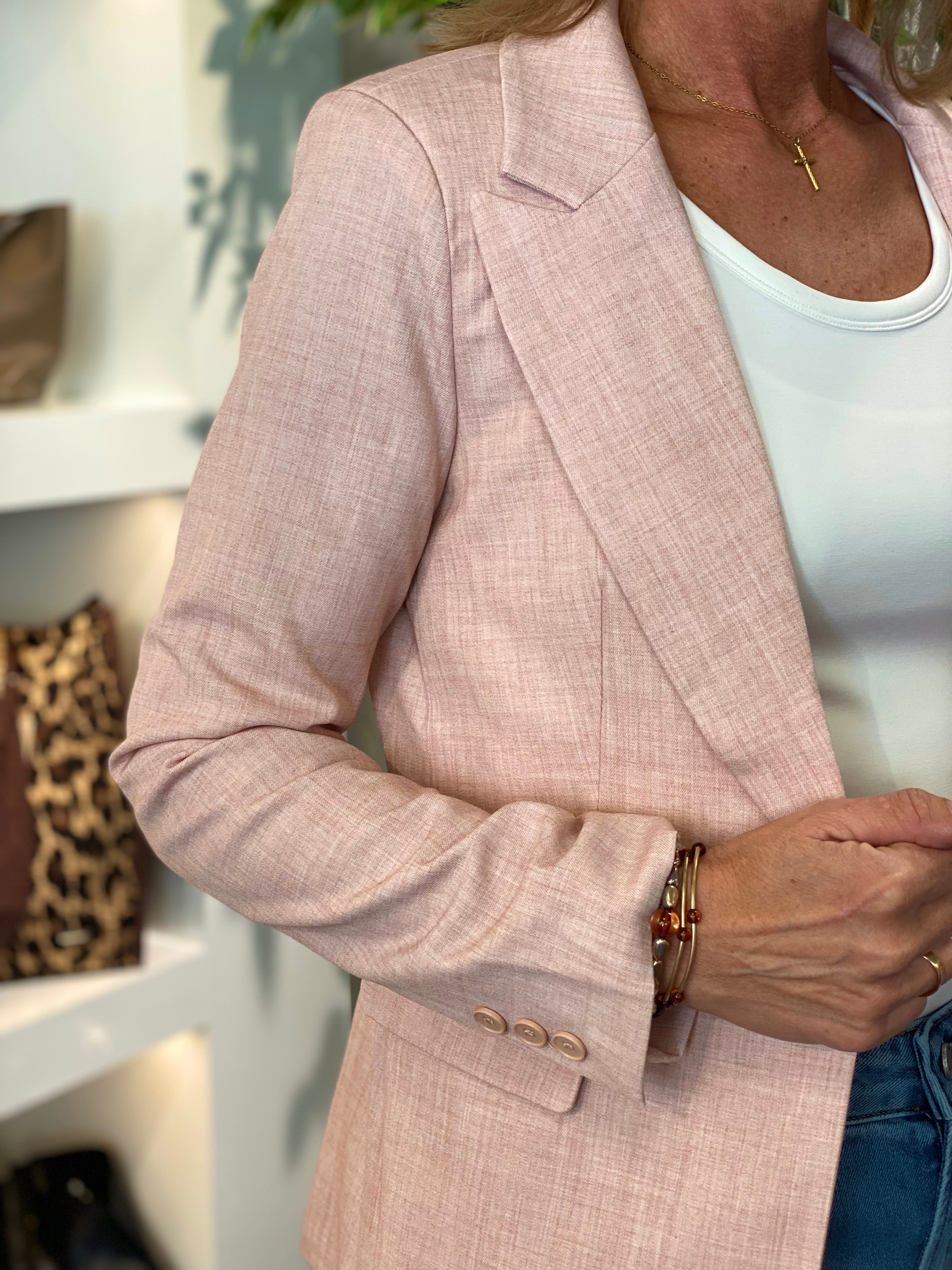 Fashion Halflange Blazer 0435 roze gemeleerd