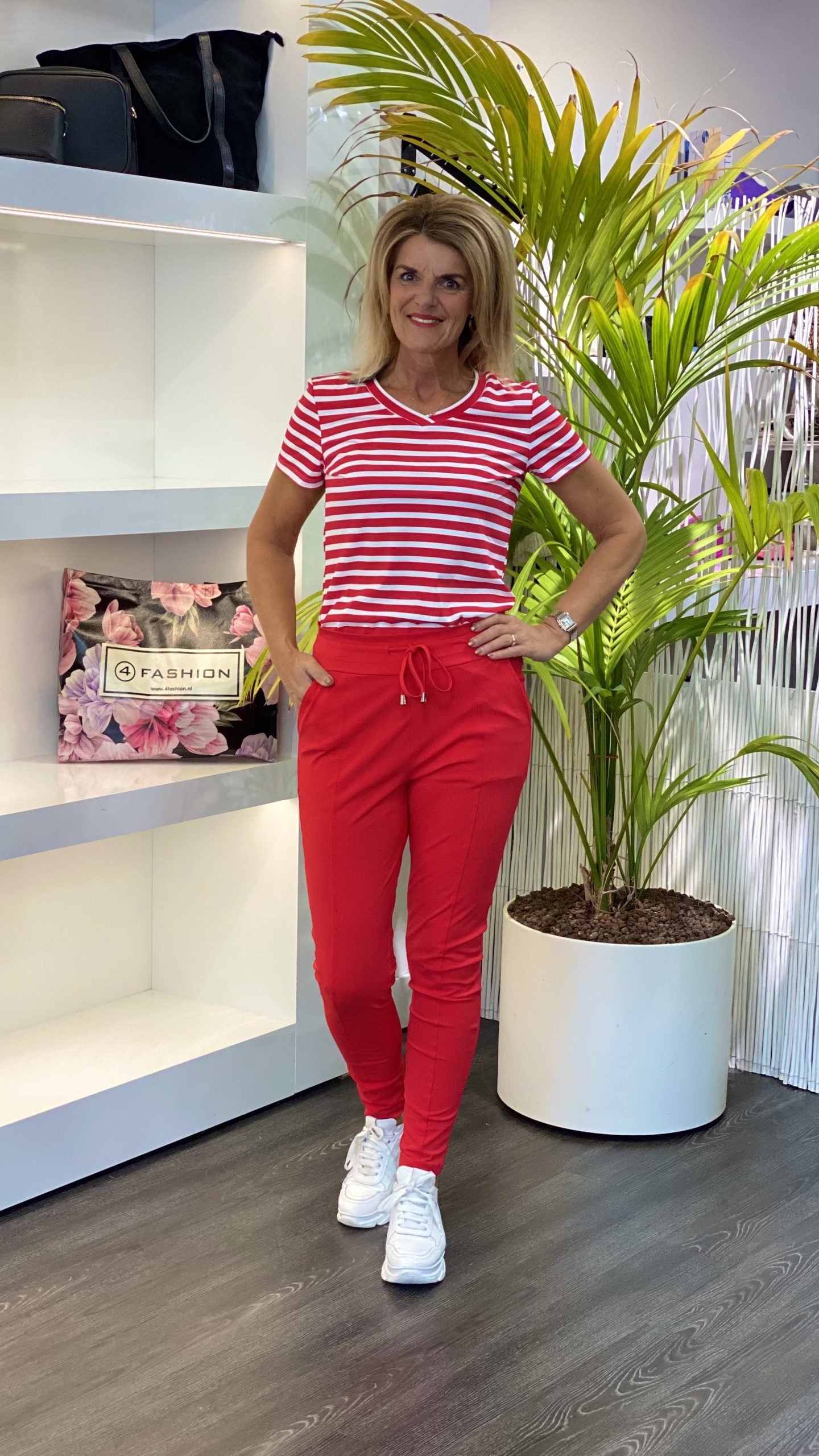 Mi Piace Travelstof Shirt red offwhite stripe 202080 rood/wit