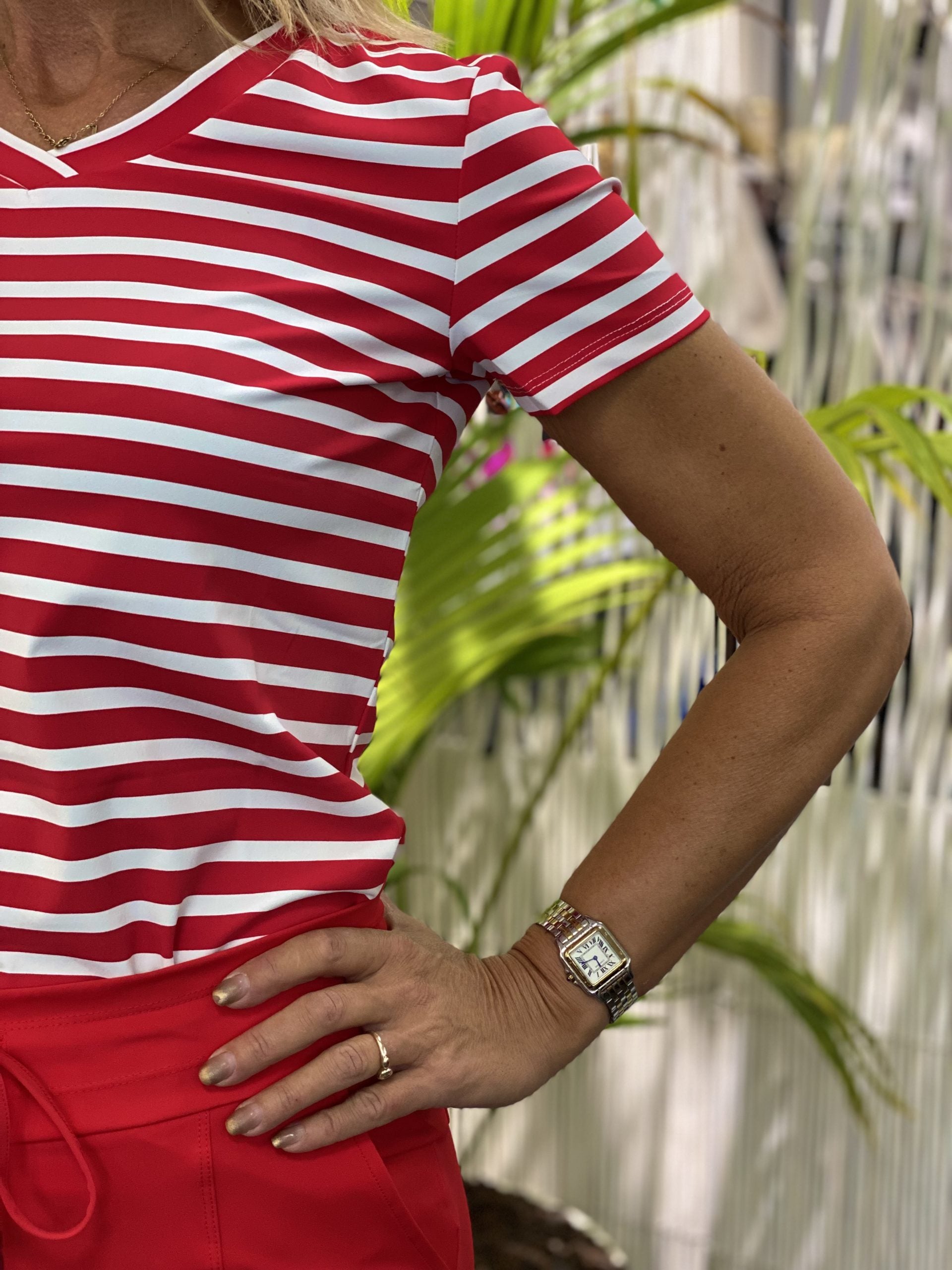 Mi Piace Travelstof Shirt red offwhite stripe 202080 rood/wit