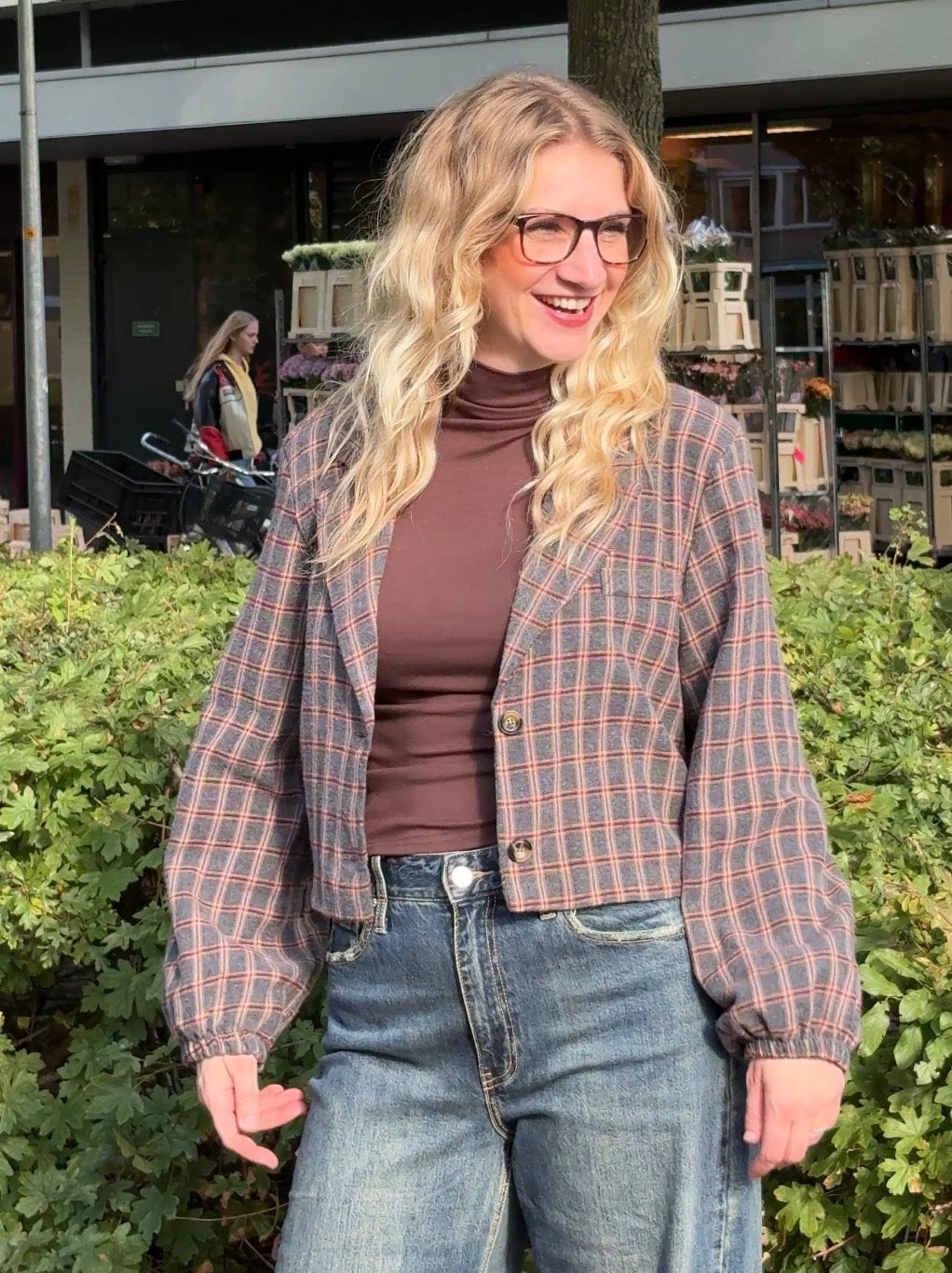 Chastar Cropped Blazer Grijs Geruit